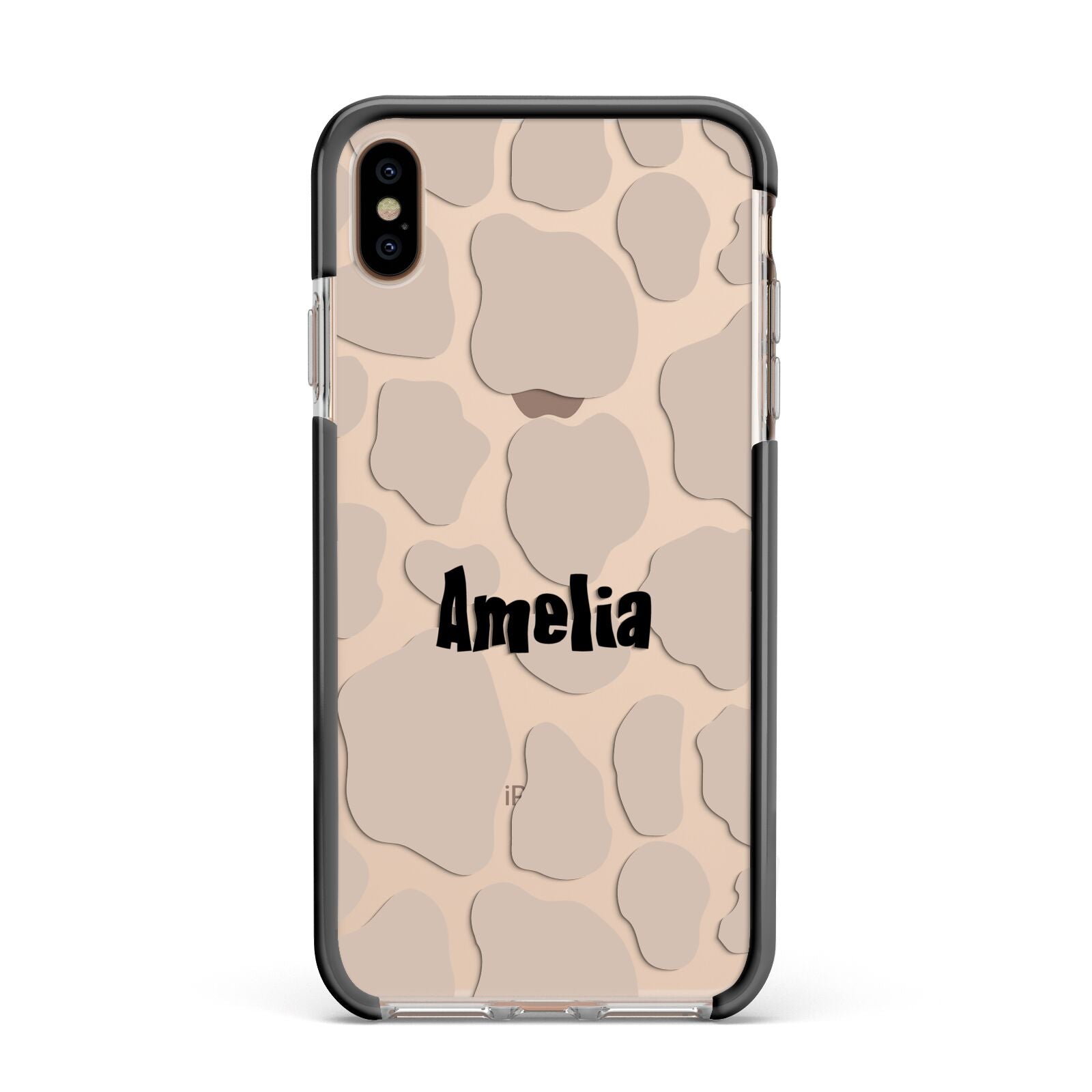 Custom Beige Cow Print Apple iPhone Xs Max Impact Case Black Edge on Gold Phone