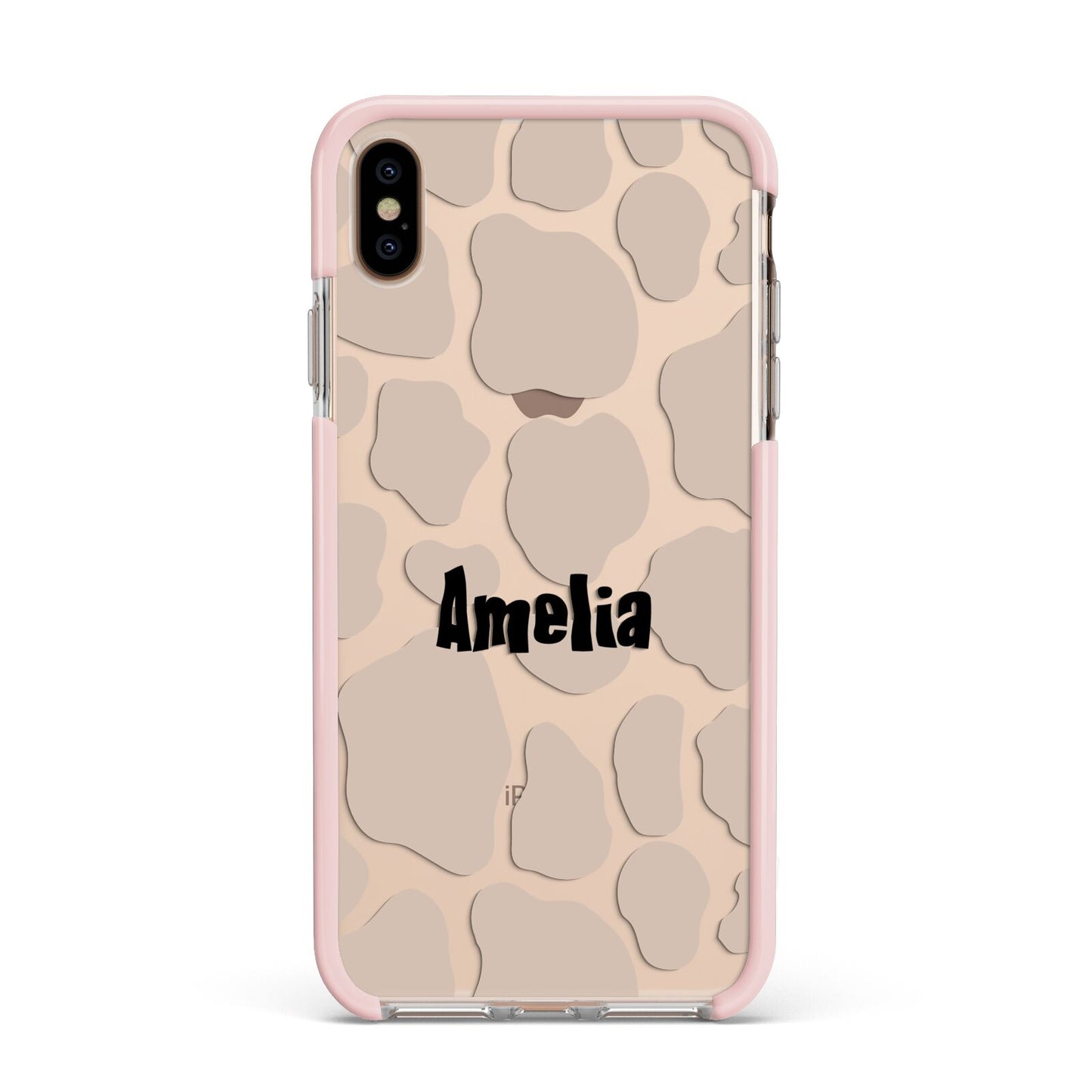 Custom Beige Cow Print Apple iPhone Xs Max Impact Case Pink Edge on Gold Phone