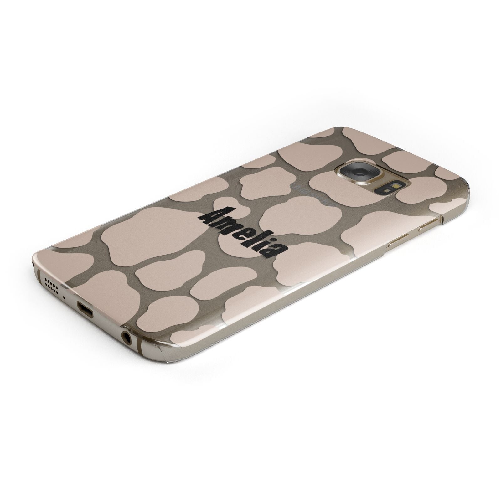 Custom Beige Cow Print Protective Samsung Galaxy Case Angled Image