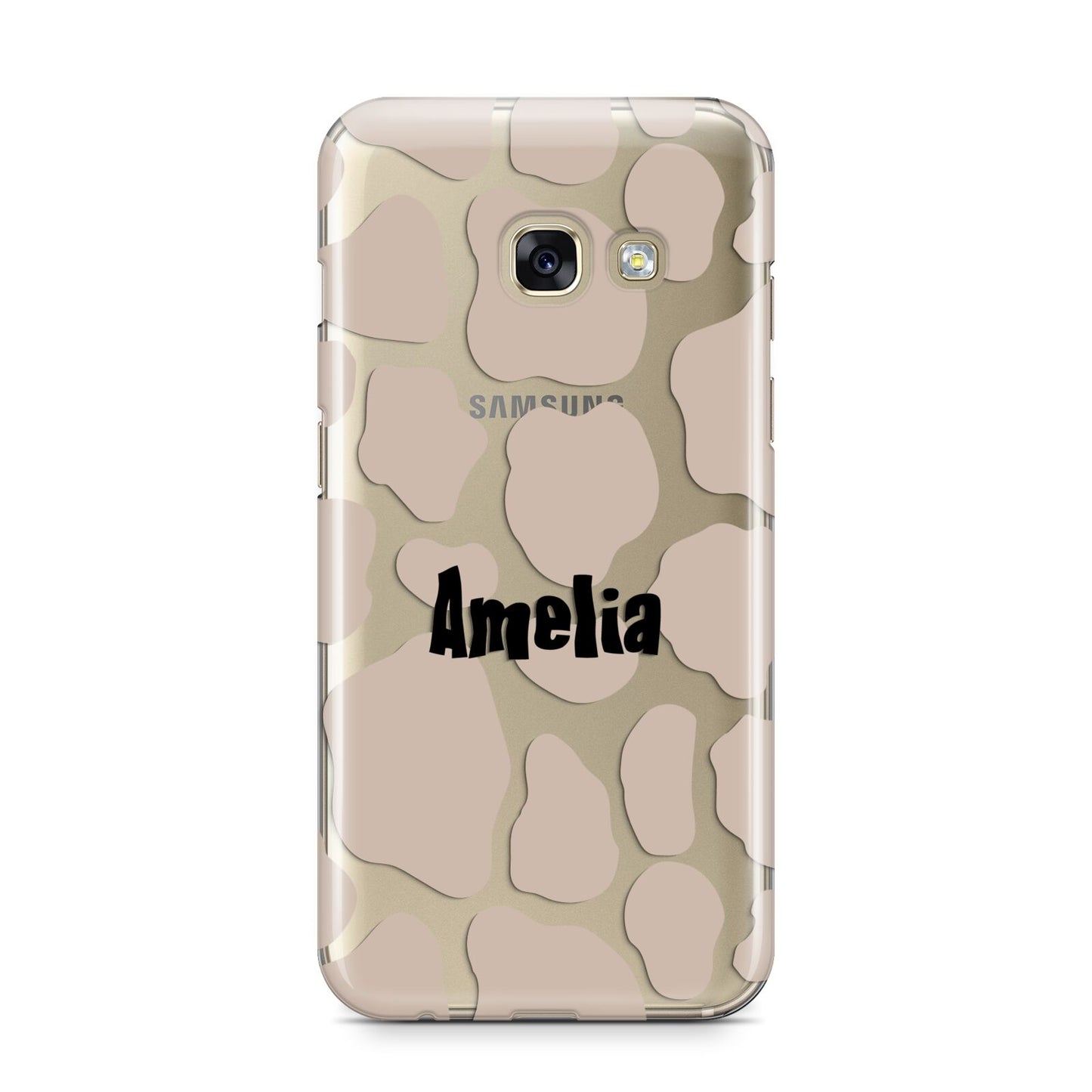 Custom Beige Cow Print Samsung Galaxy A3 2017 Case on gold phone