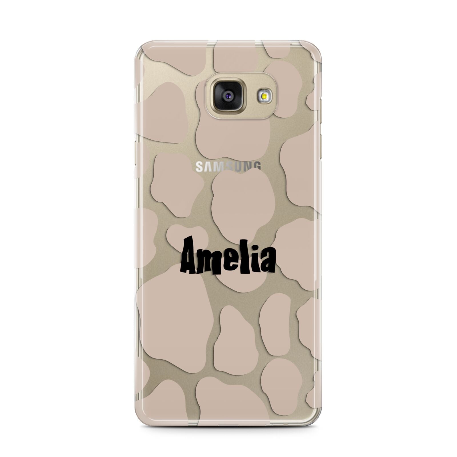 Custom Beige Cow Print Samsung Galaxy A7 2016 Case on gold phone