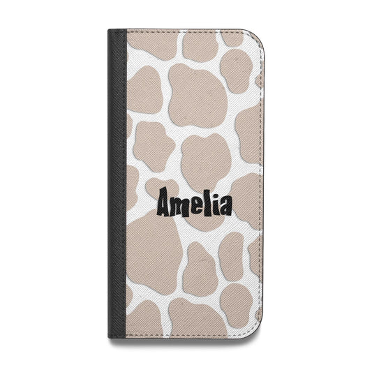 Custom Beige Cow Print Vegan Leather Flip iPhone Case