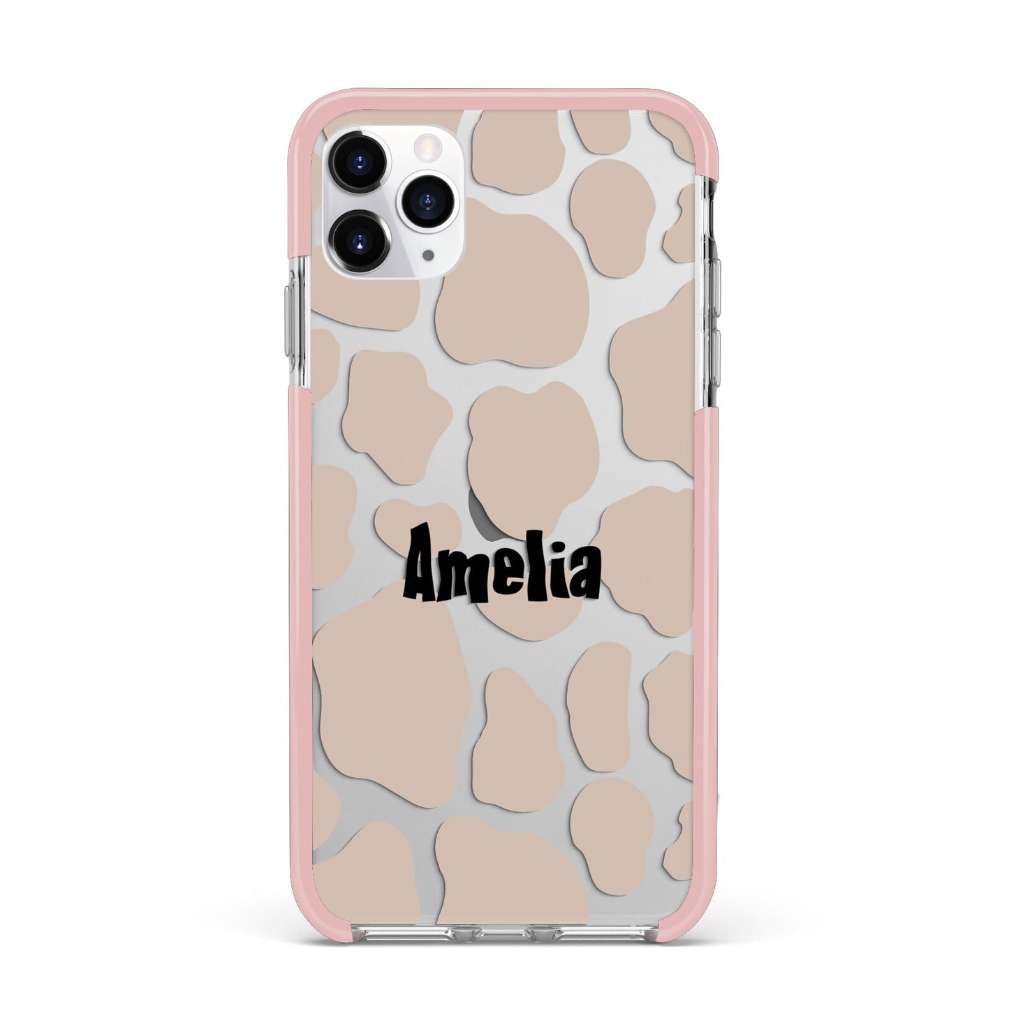 Custom Beige Cow Print iPhone 11 Pro Max Impact Pink Edge Case