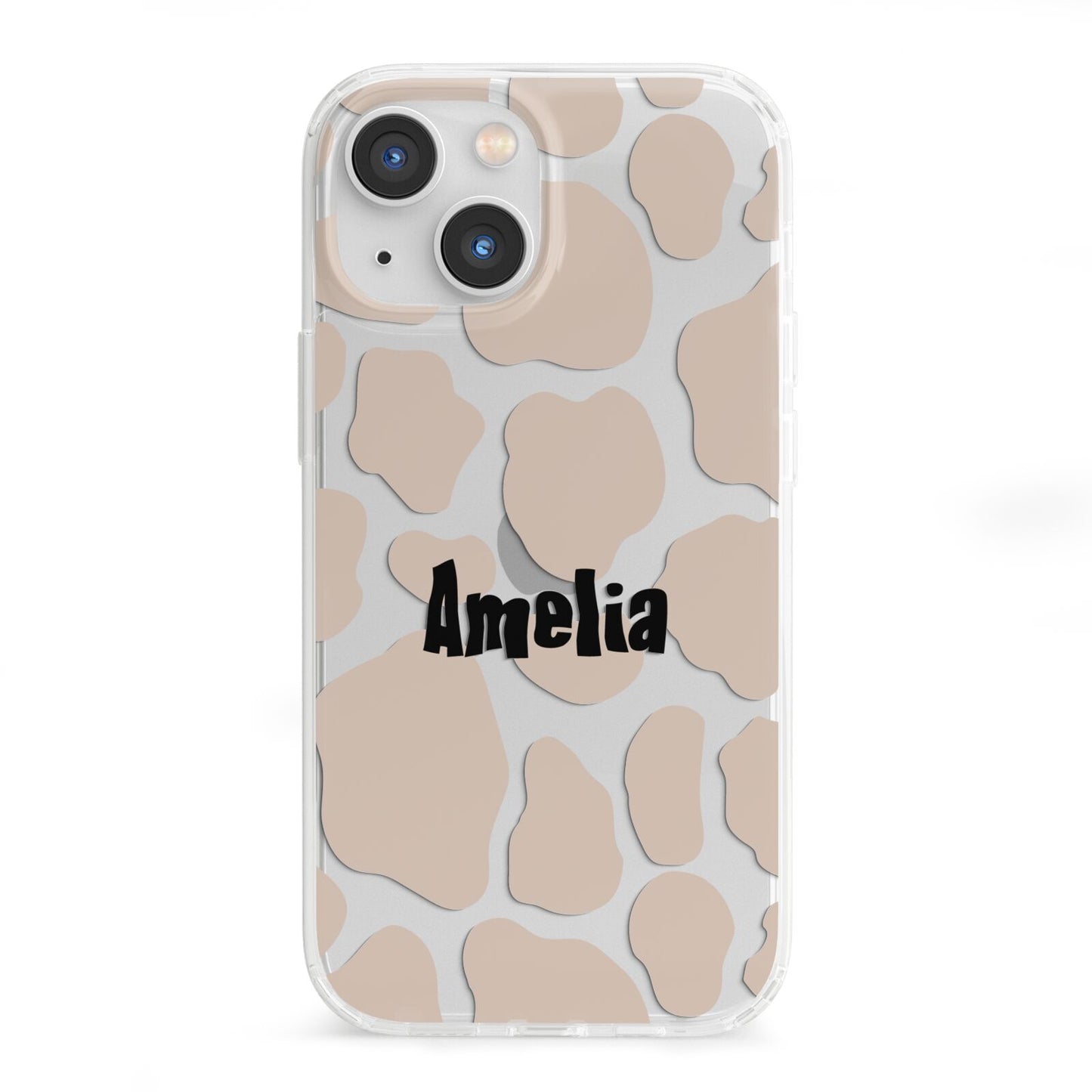 Custom Beige Cow Print iPhone 13 Mini Clear Bumper Case