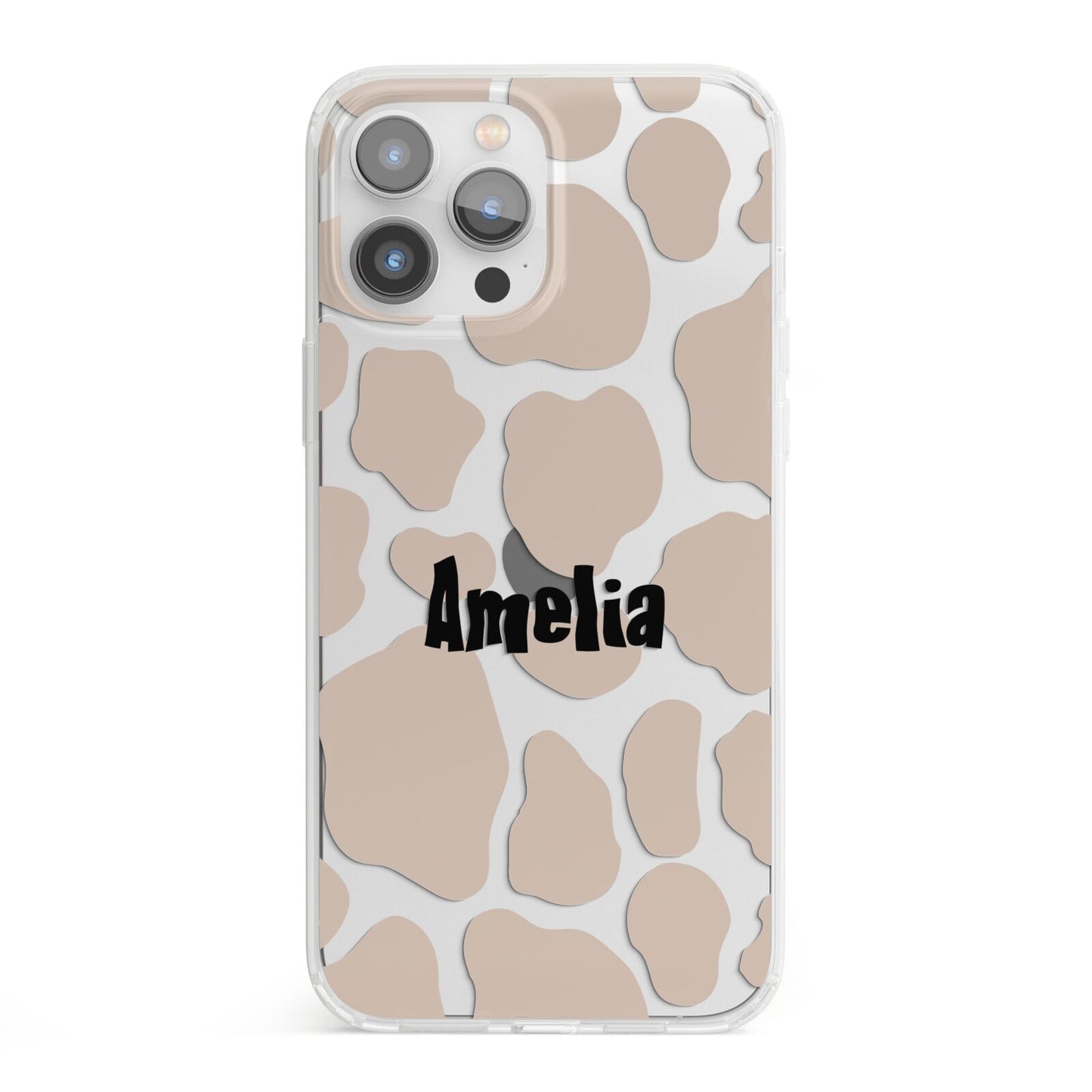 Custom Beige Cow Print iPhone 13 Pro Max Clear Bumper Case