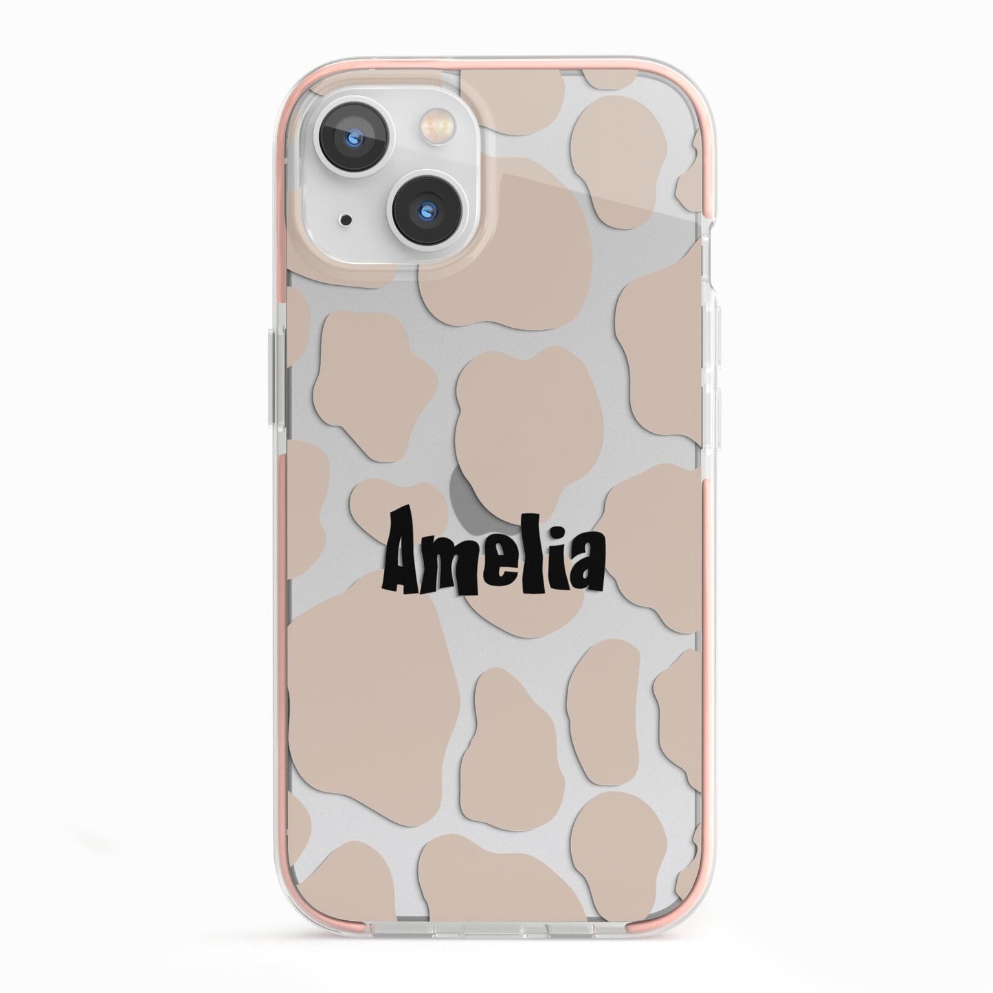 Custom Beige Cow Print iPhone 13 TPU Impact Case with Pink Edges