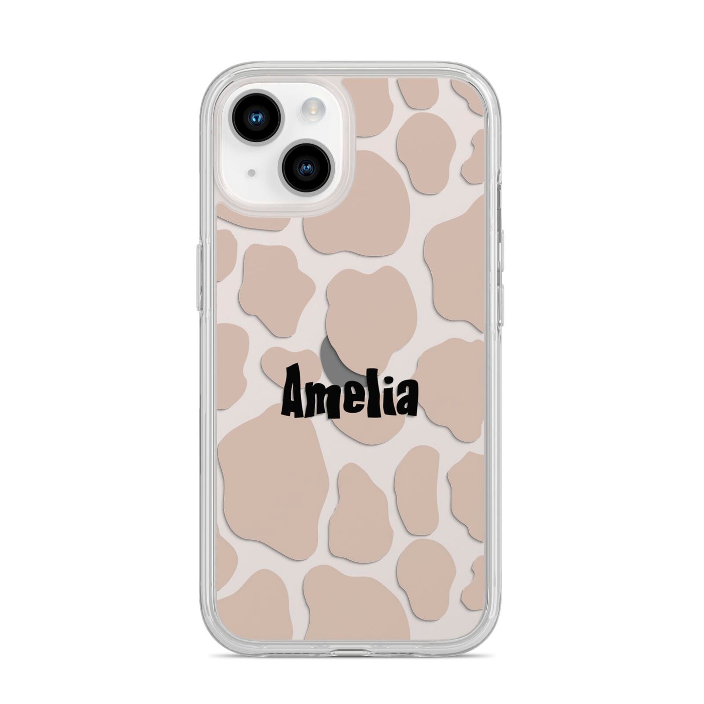 Custom Beige Cow Print iPhone 14 Clear Tough Case Starlight