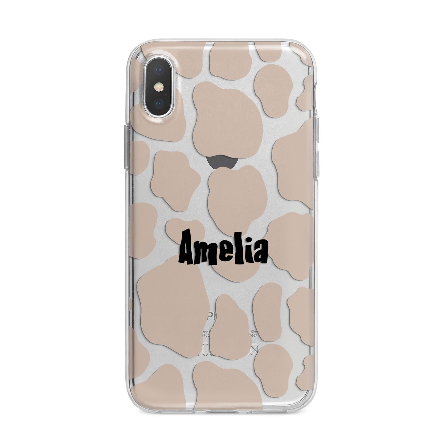 Custom Beige Cow Print iPhone X Bumper Case on Silver iPhone Alternative Image 1