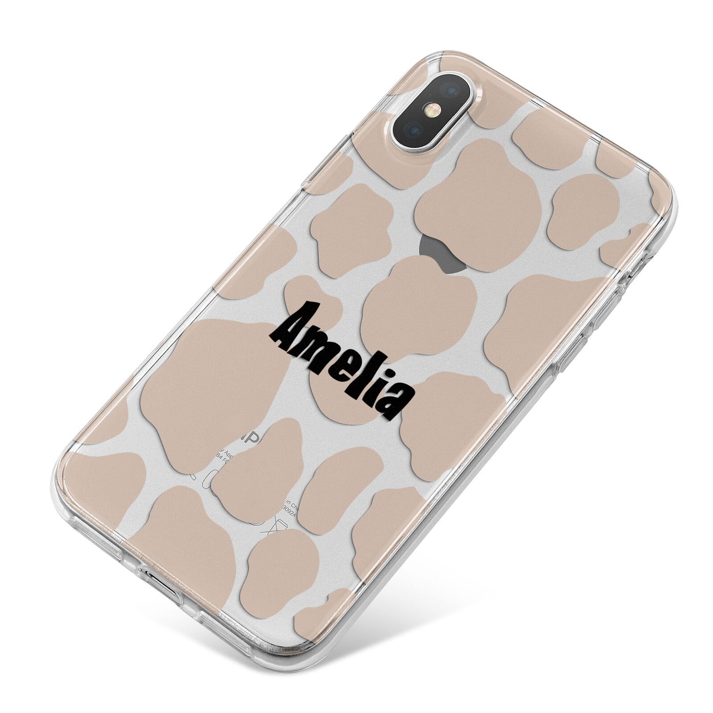 Custom Beige Cow Print iPhone X Bumper Case on Silver iPhone