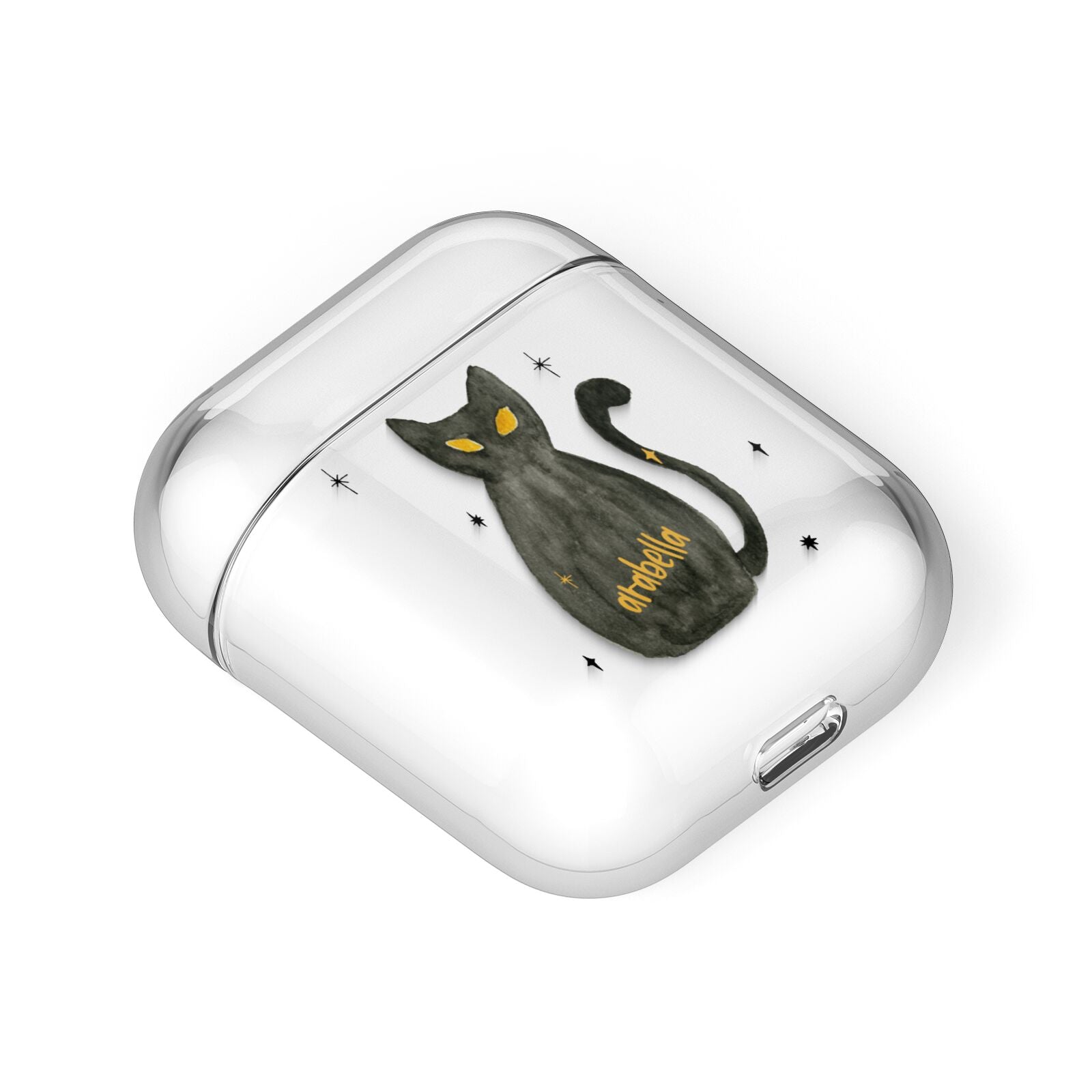 Custom Black Cat AirPods Case Laid Flat