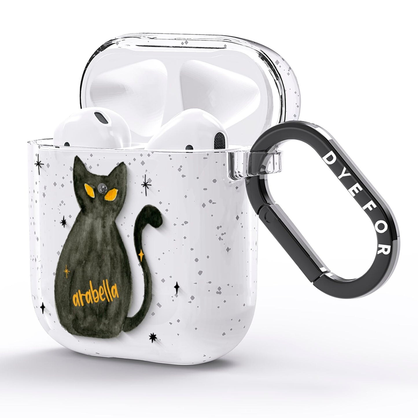 Custom Black Cat AirPods Glitter Case Side Image