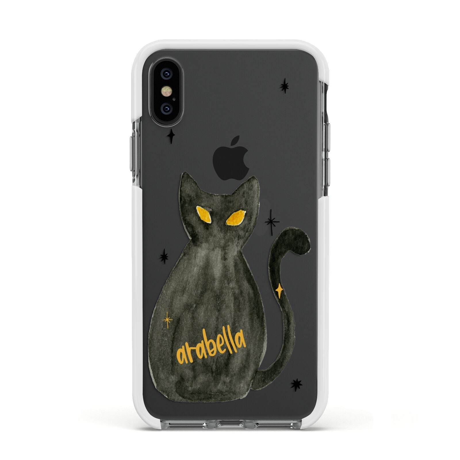 Custom Black Cat Apple iPhone Xs Impact Case White Edge on Black Phone