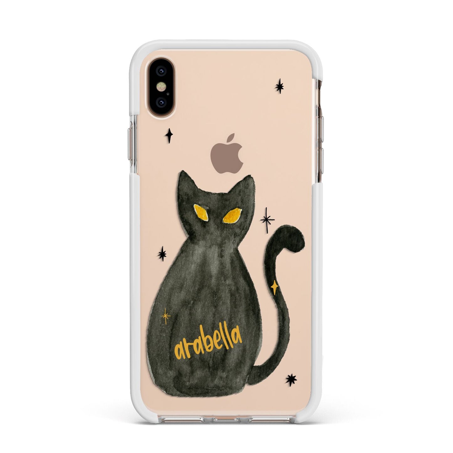 Custom Black Cat Apple iPhone Xs Max Impact Case White Edge on Gold Phone