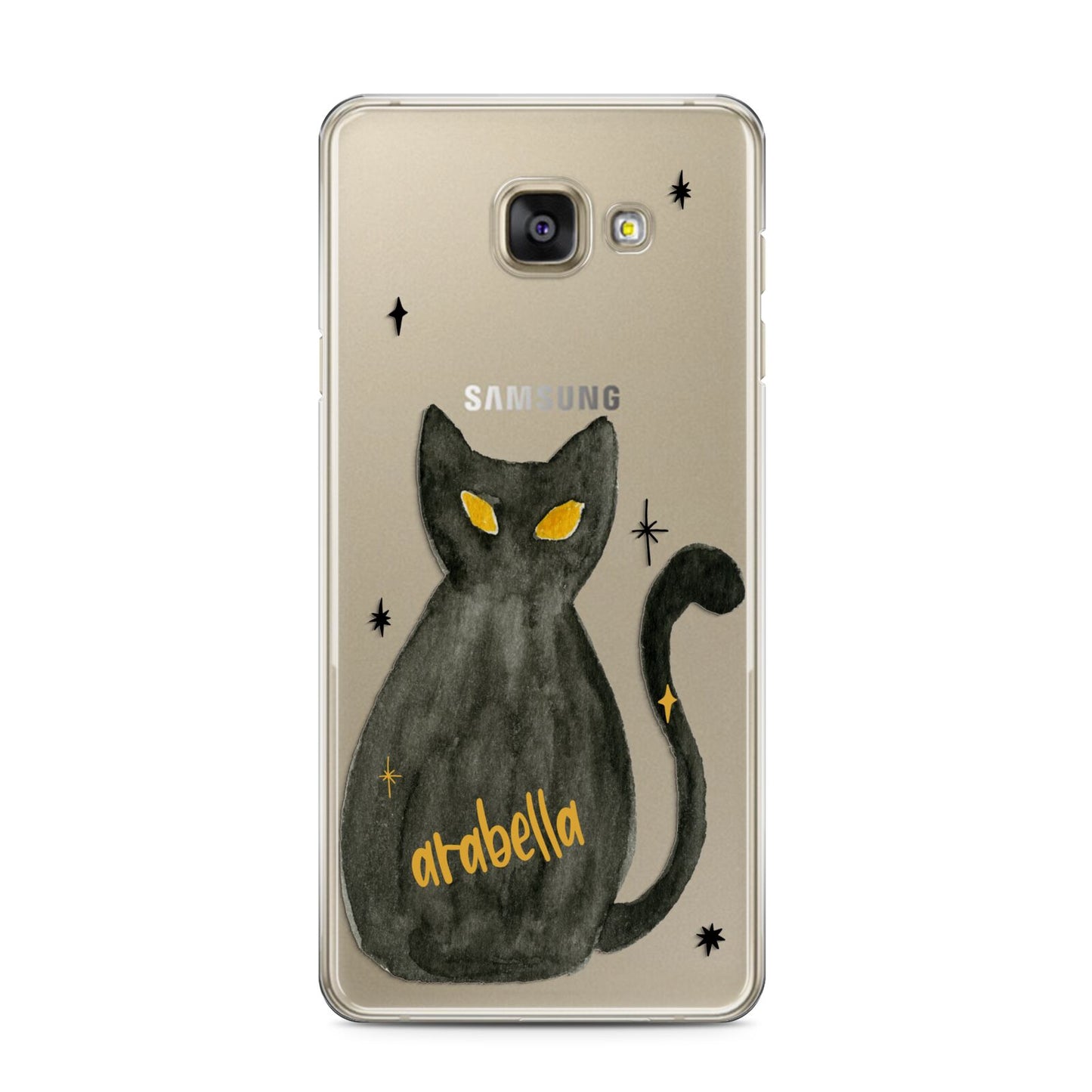 Custom Black Cat Samsung Galaxy A3 2016 Case on gold phone