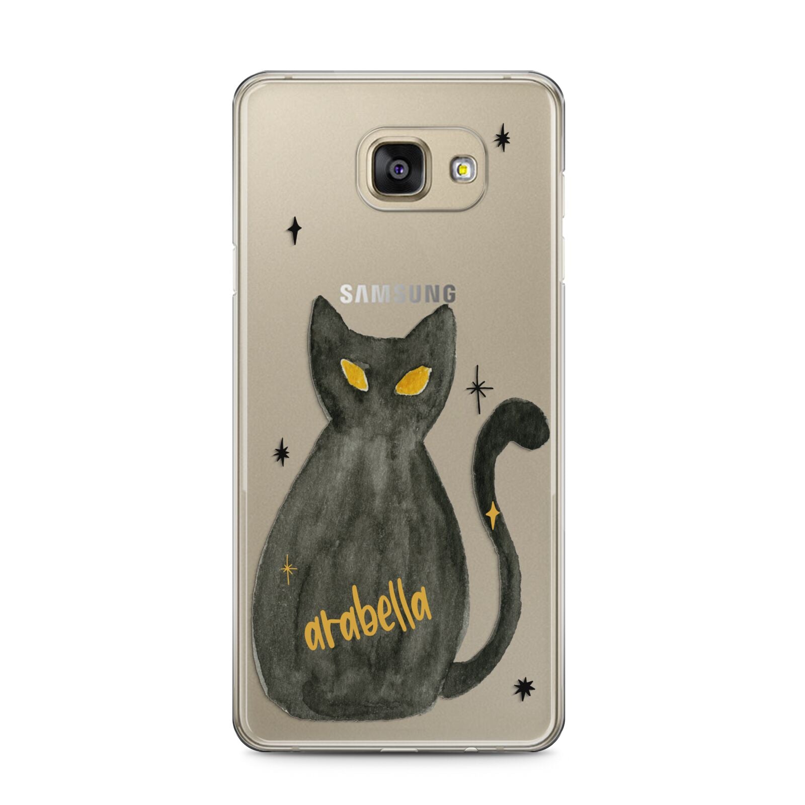 Custom Black Cat Samsung Galaxy A5 2016 Case on gold phone