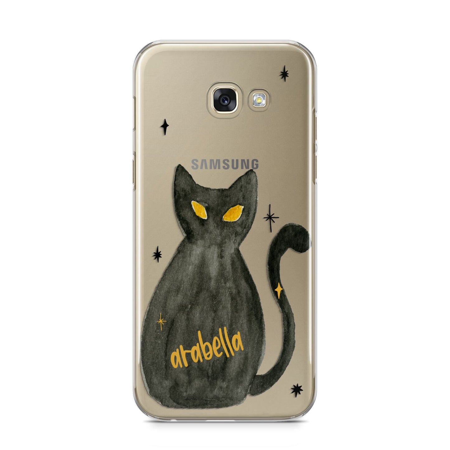 Custom Black Cat Samsung Galaxy A5 2017 Case on gold phone