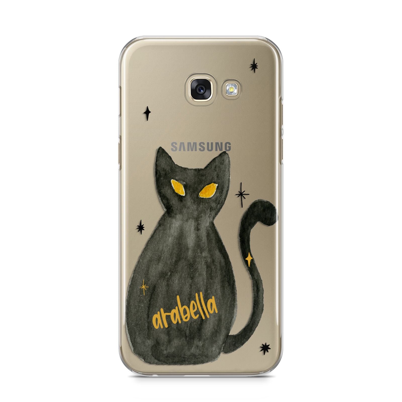 Custom Black Cat Samsung Galaxy A5 2017 Case on gold phone