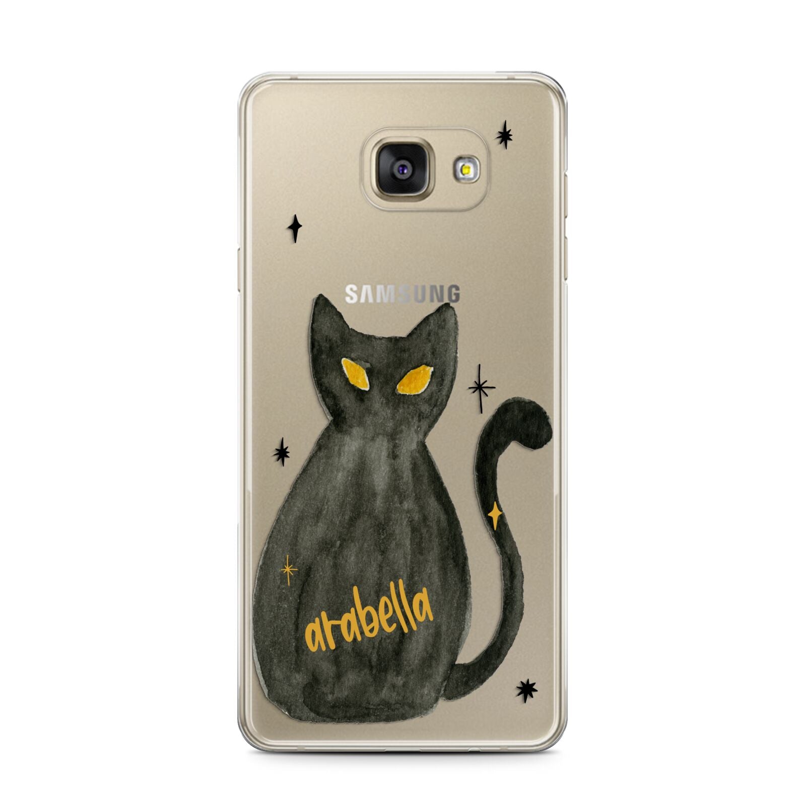 Custom Black Cat Samsung Galaxy A7 2016 Case on gold phone