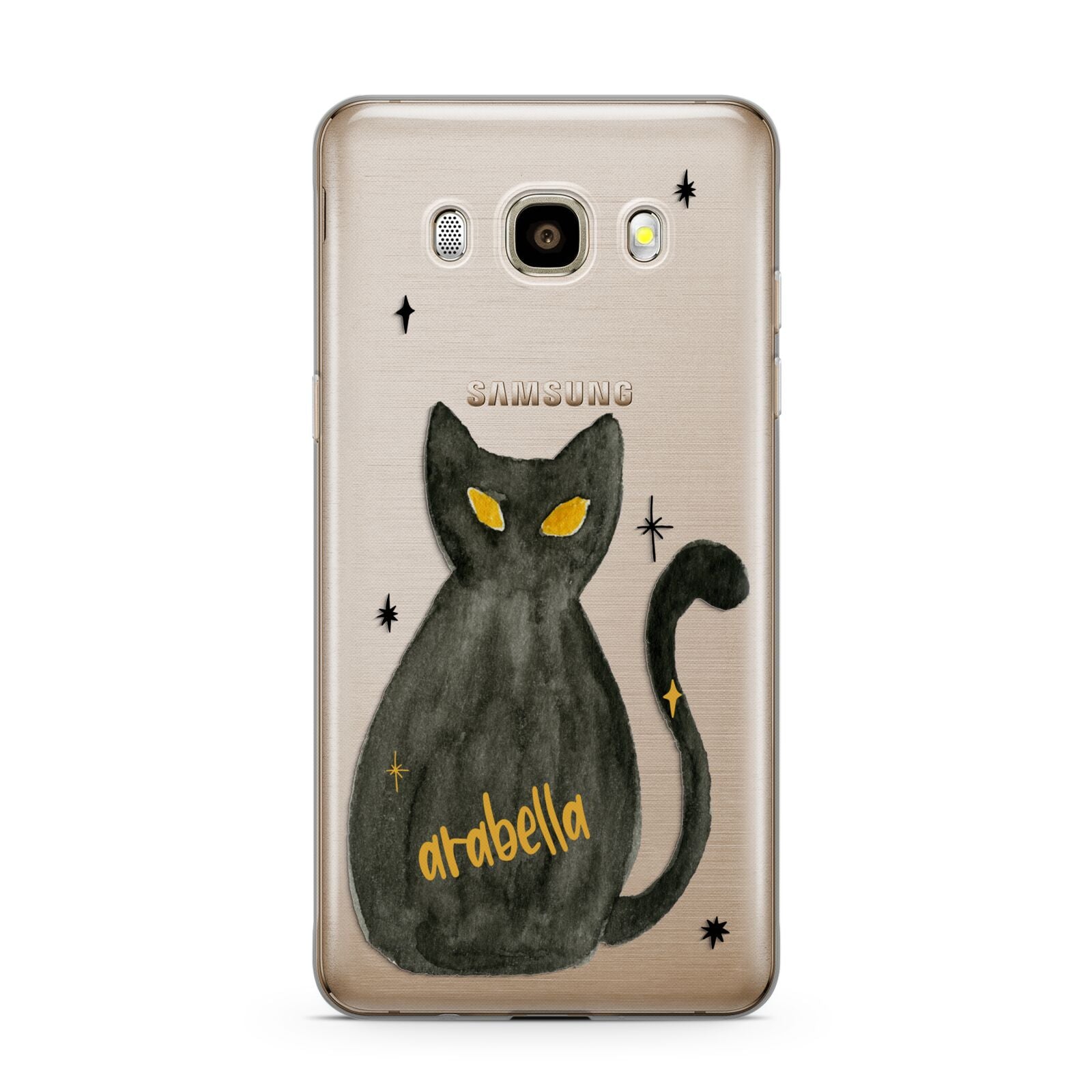 Custom Black Cat Samsung Galaxy J7 2016 Case on gold phone