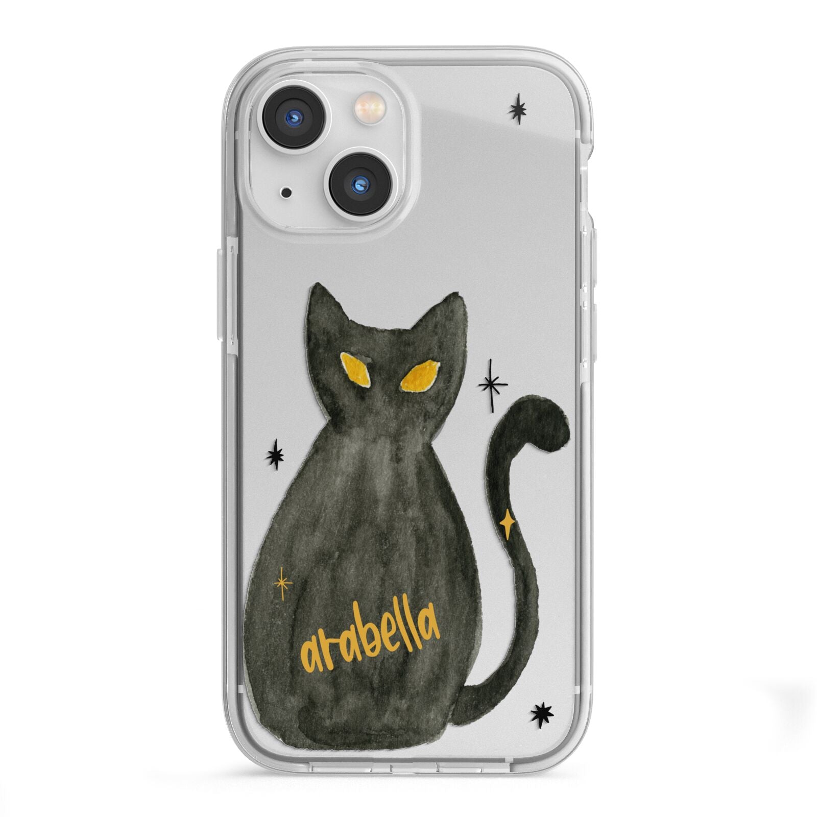 Custom Black Cat iPhone 13 Mini TPU Impact Case with White Edges