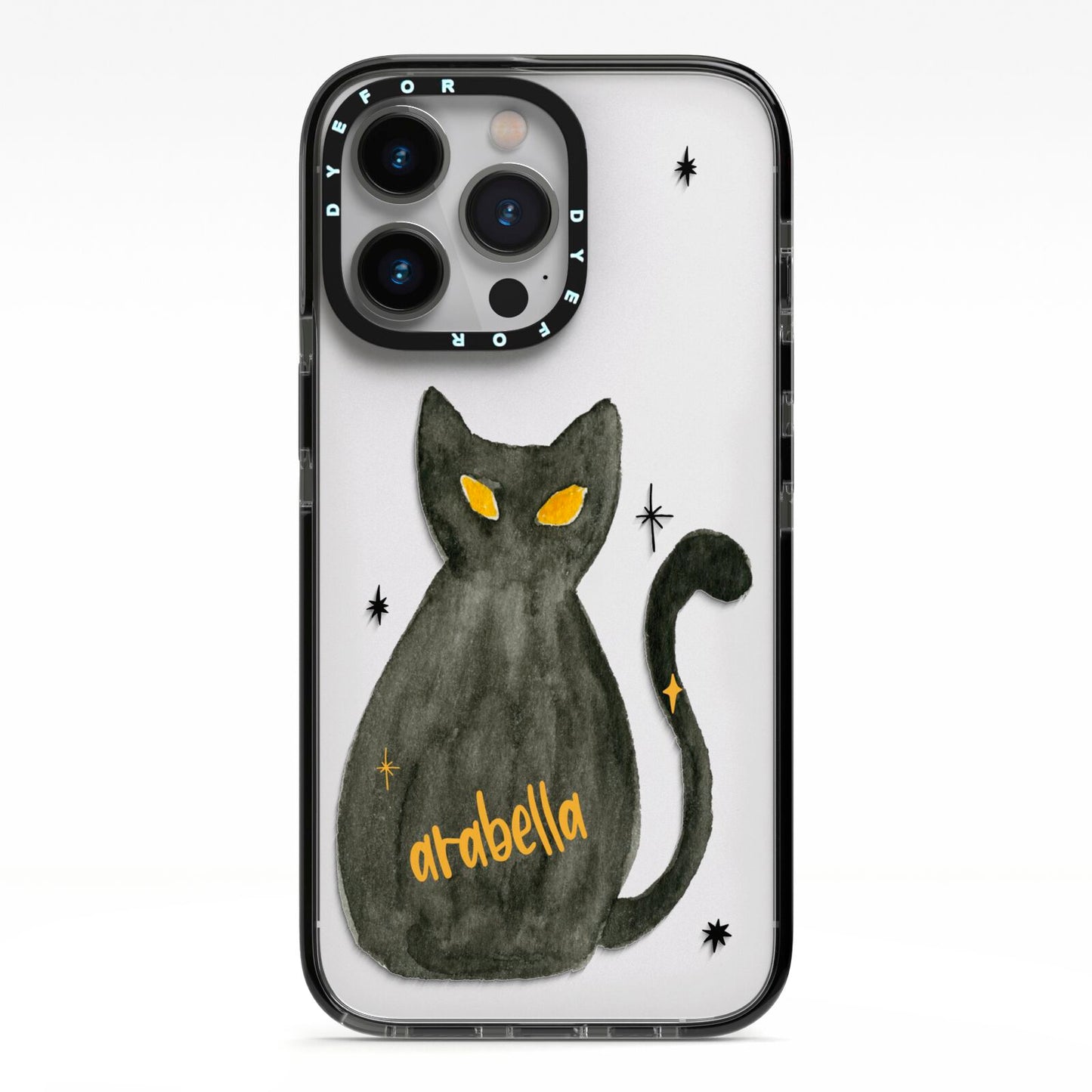 Custom Black Cat iPhone 13 Pro Black Impact Case on Silver phone