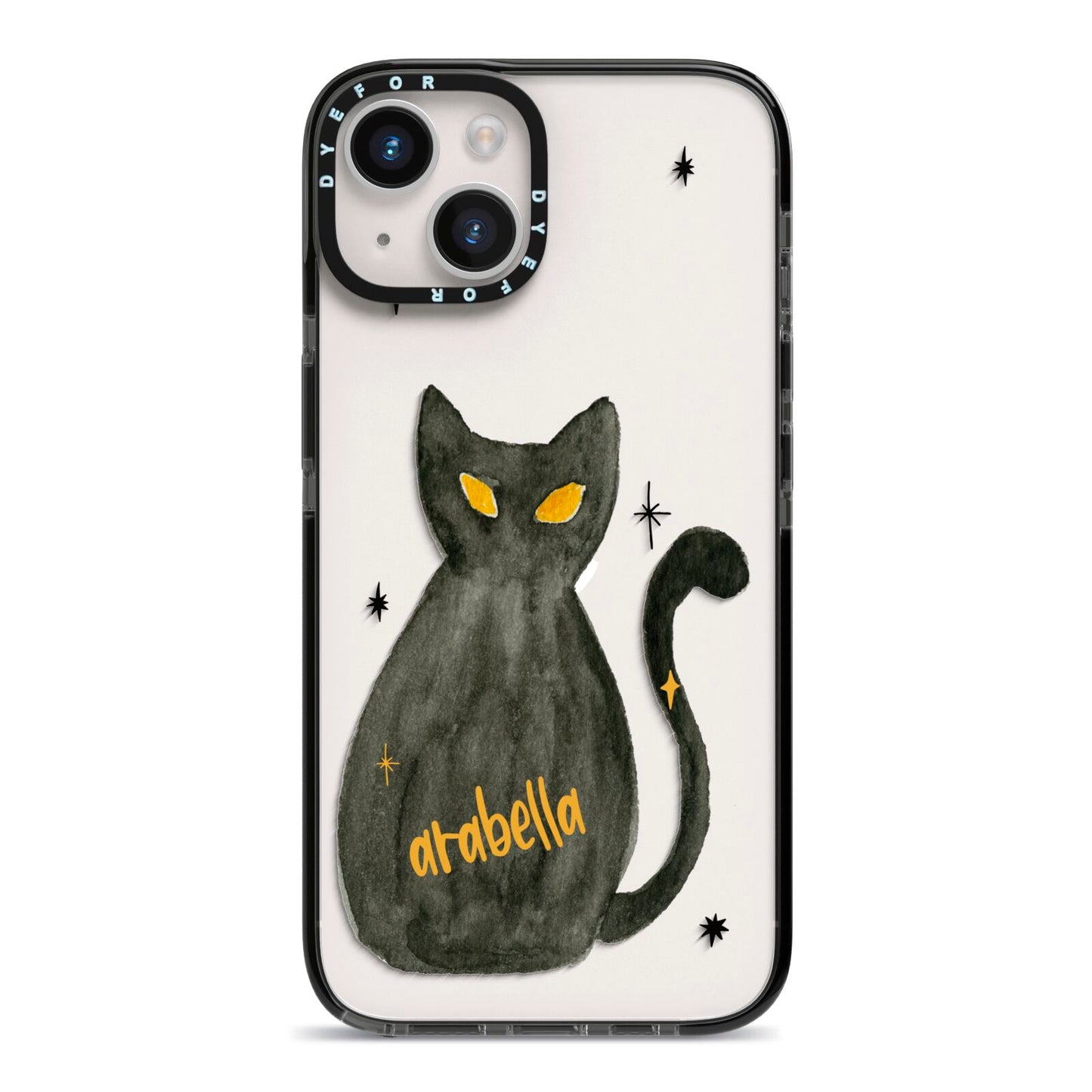 Custom Black Cat iPhone 14 Black Impact Case on Silver phone