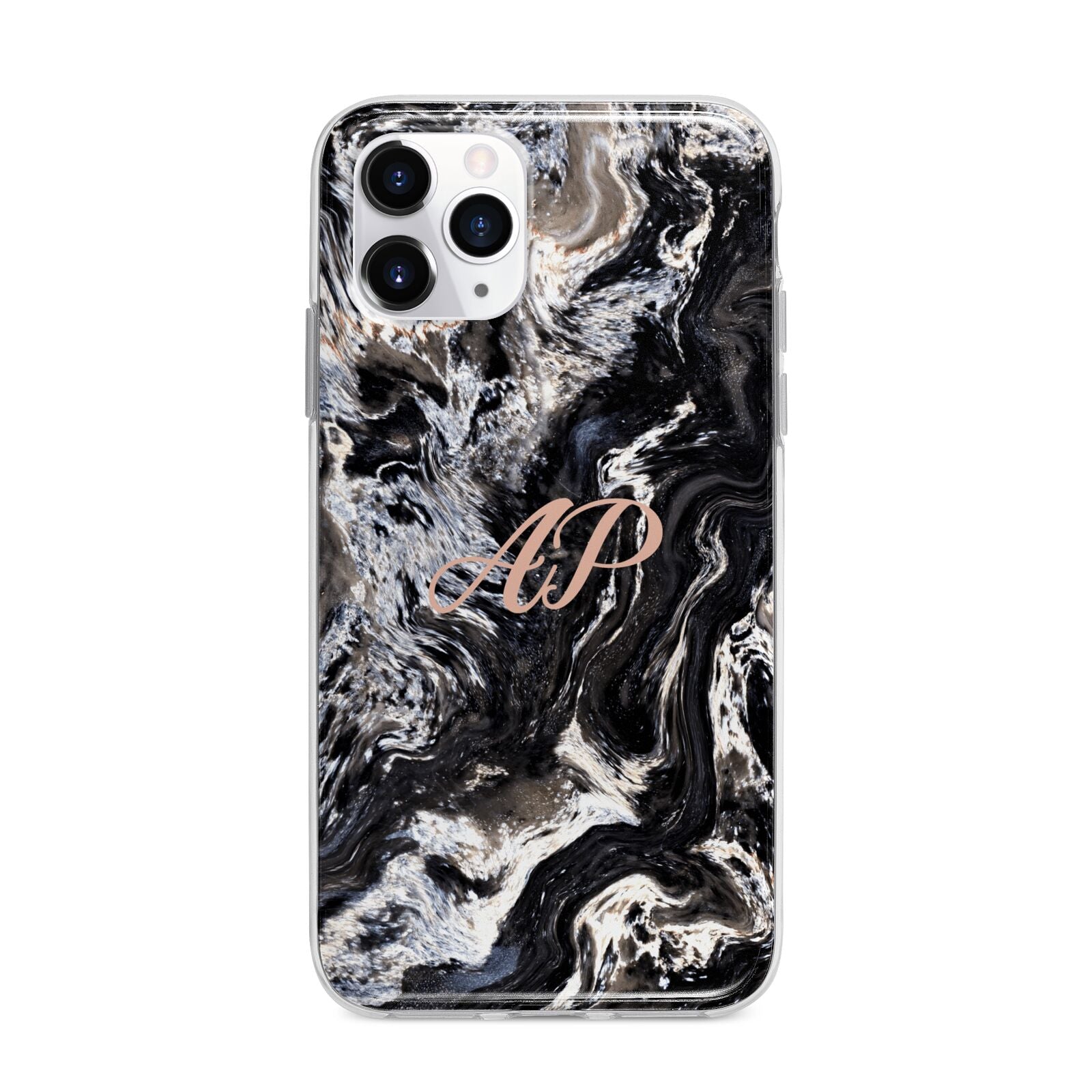 Custom Black Swirl Marble Apple iPhone 11 Pro Max in Silver with Bumper Case