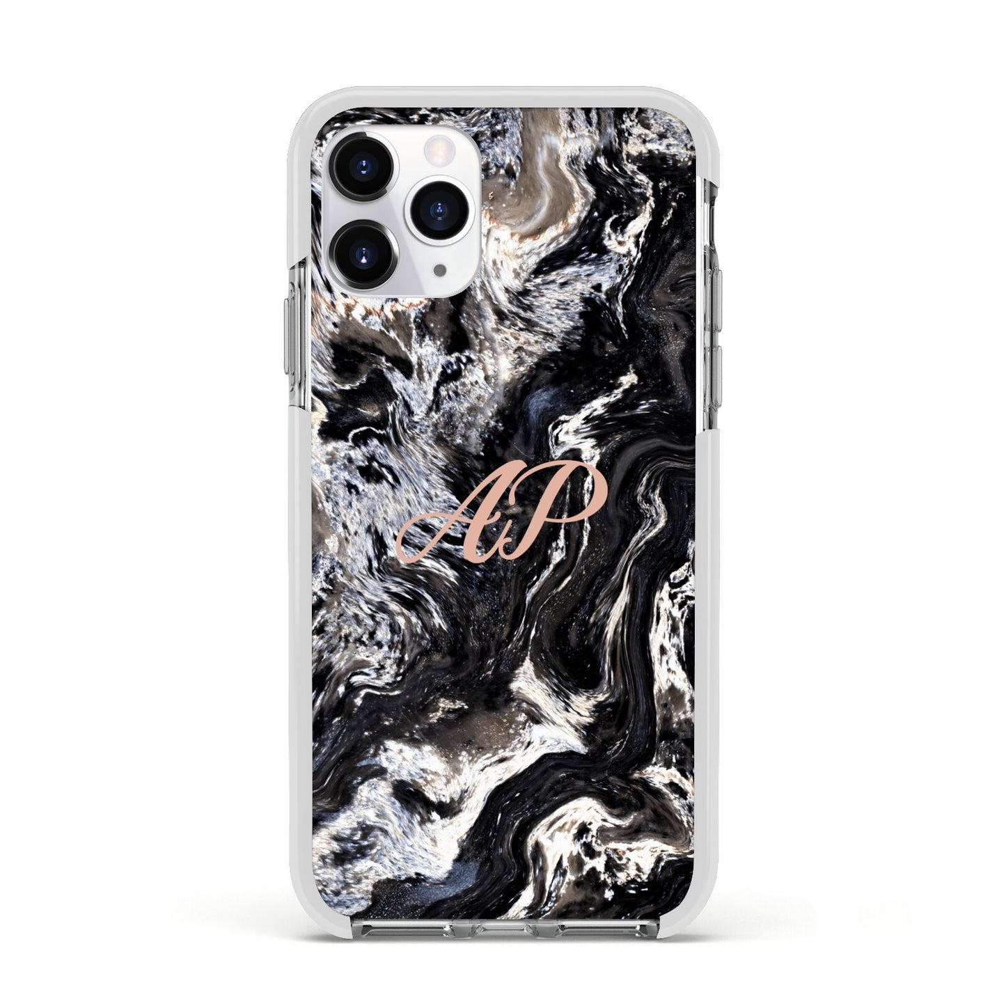 Custom Black Swirl Marble Apple iPhone 11 Pro in Silver with White Impact Case