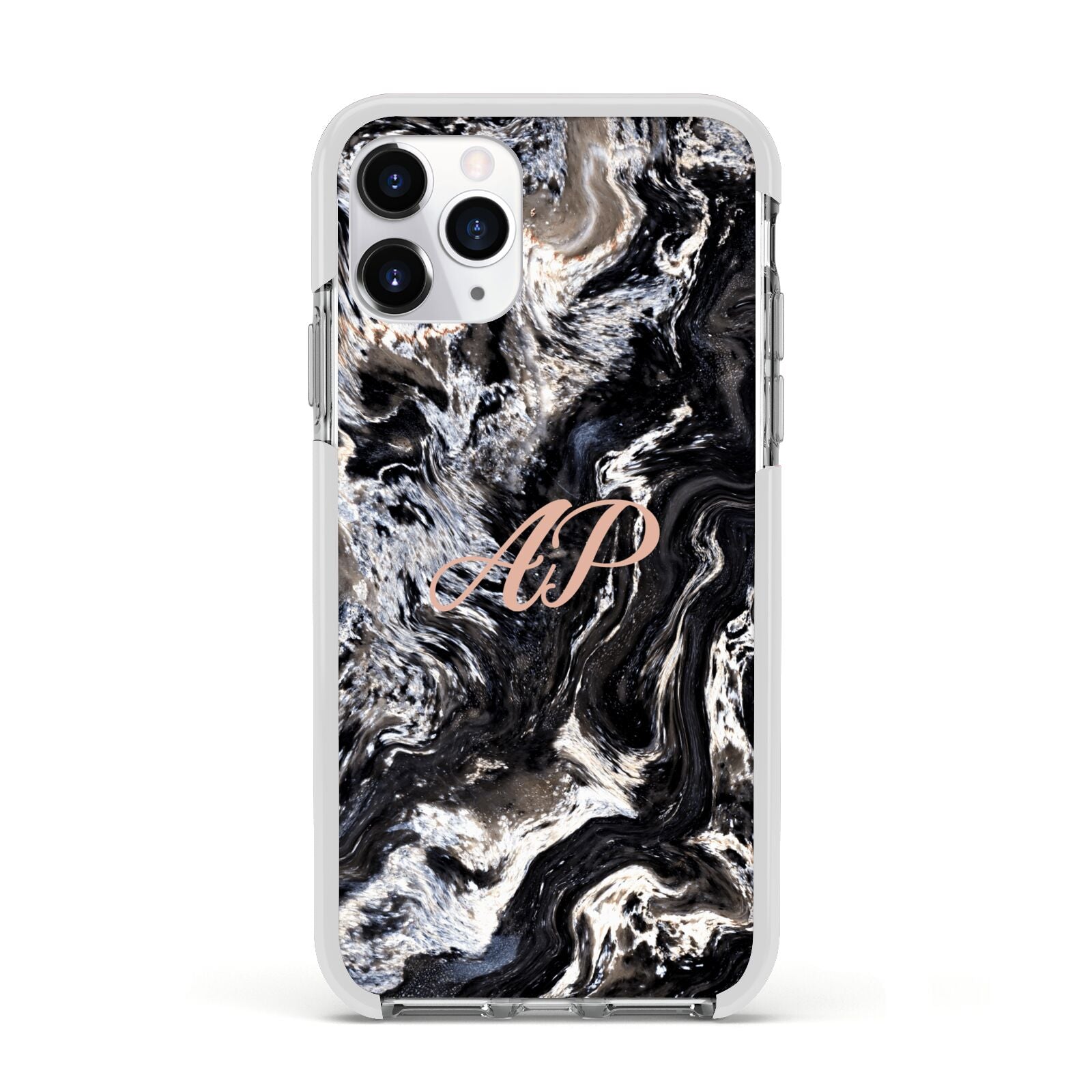 Custom Black Swirl Marble Apple iPhone 11 Pro in Silver with White Impact Case