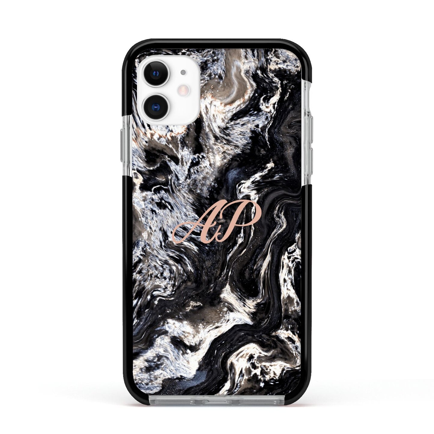 Custom Black Swirl Marble Apple iPhone 11 in White with Black Impact Case