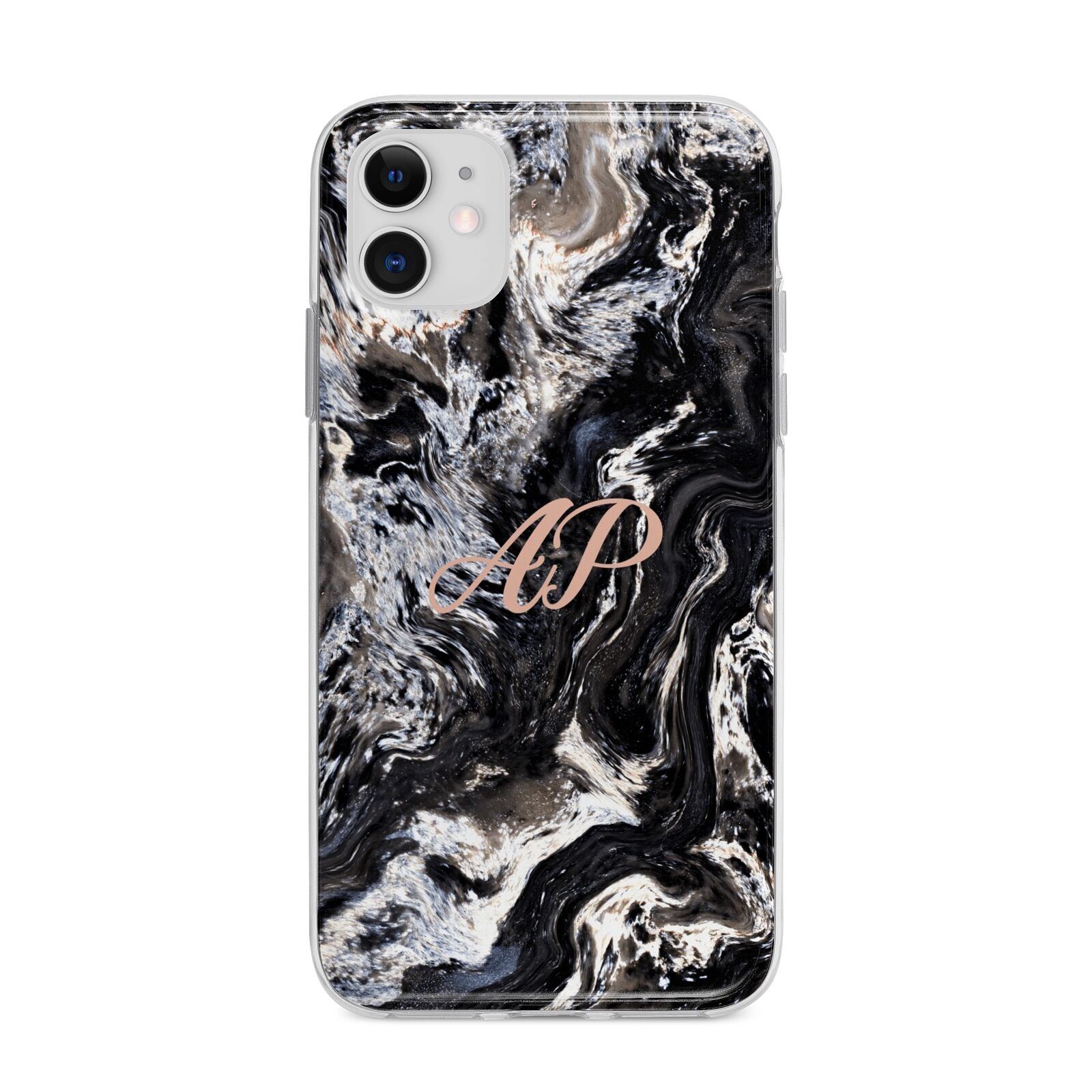 Custom Black Swirl Marble Apple iPhone 11 in White with Bumper Case