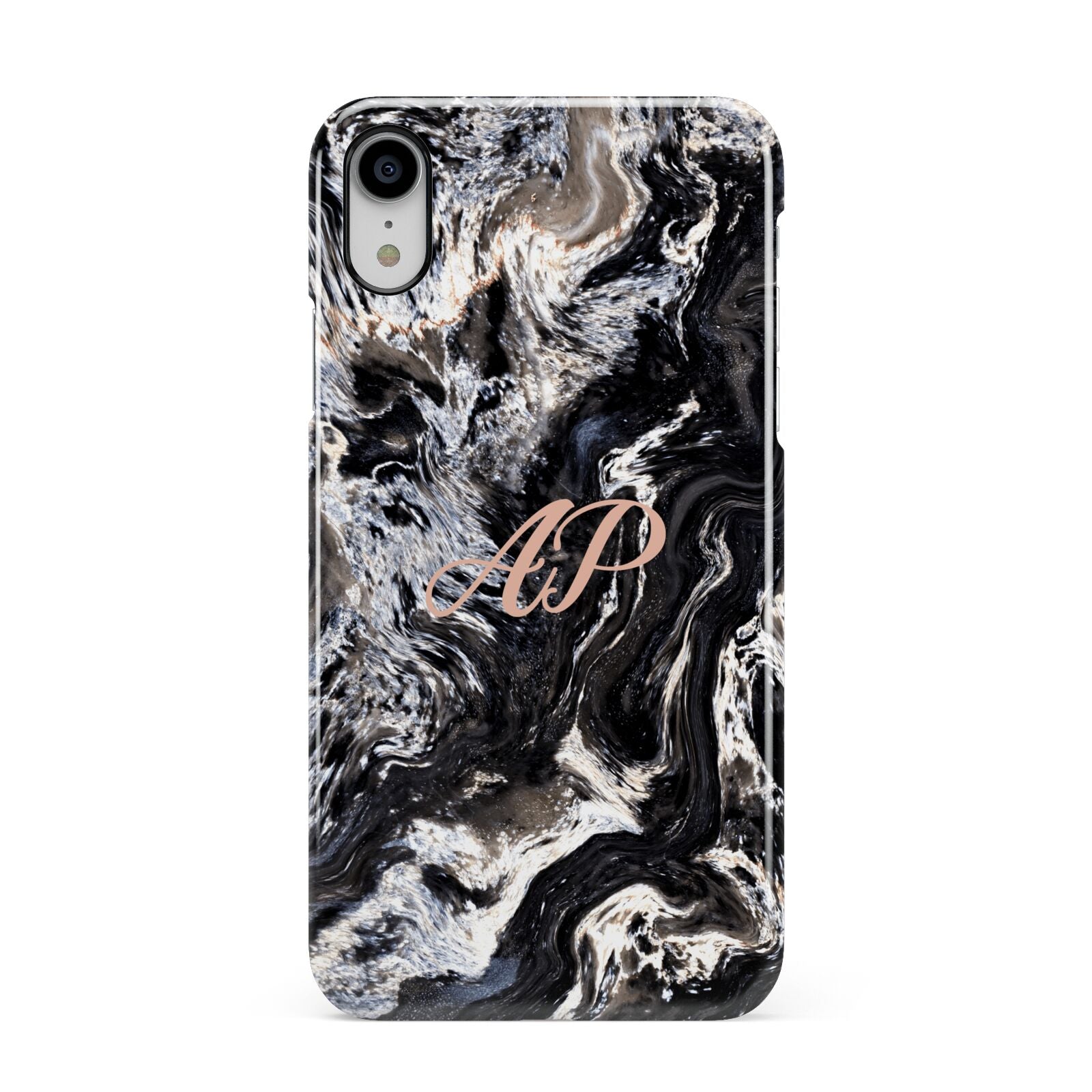 Custom Black Swirl Marble Apple iPhone XR White 3D Snap Case