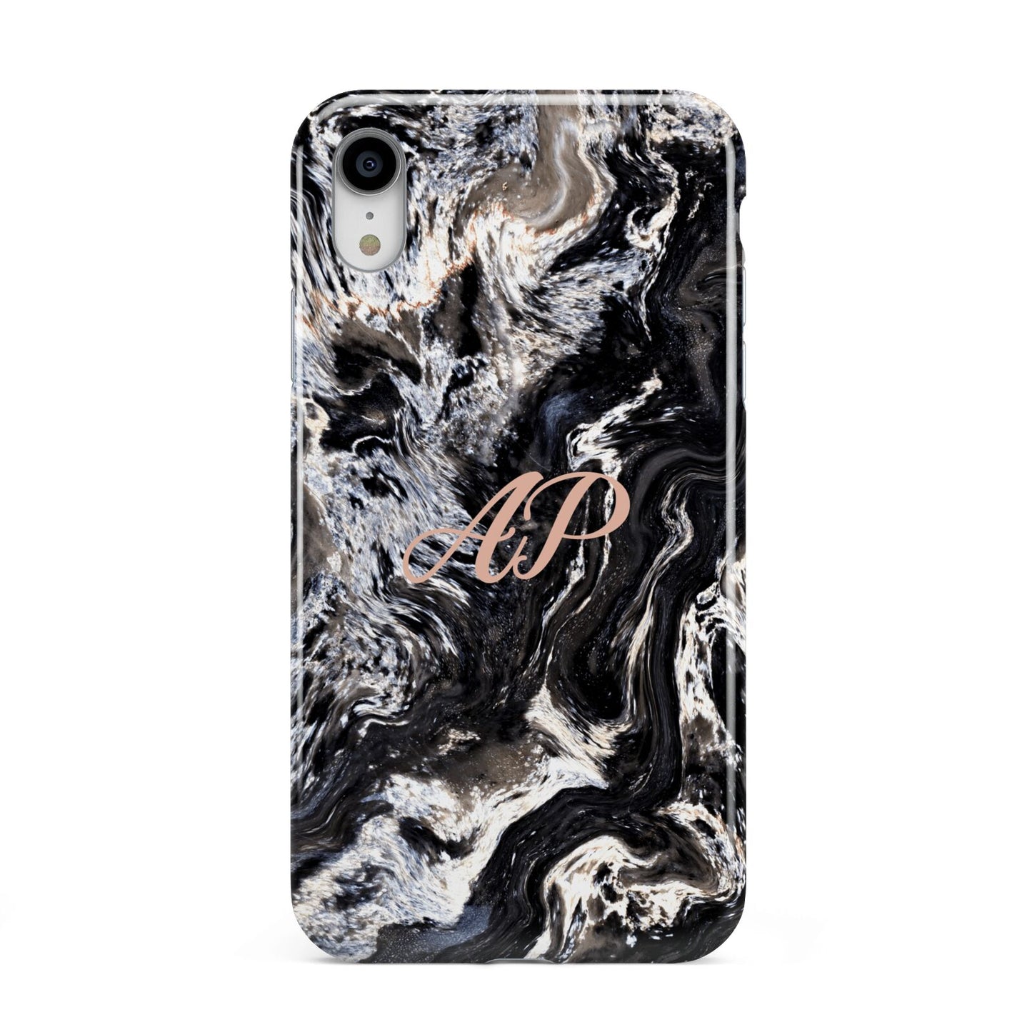 Custom Black Swirl Marble Apple iPhone XR White 3D Tough Case