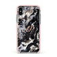 Custom Black Swirl Marble Apple iPhone Xs Impact Case Pink Edge on Silver Phone