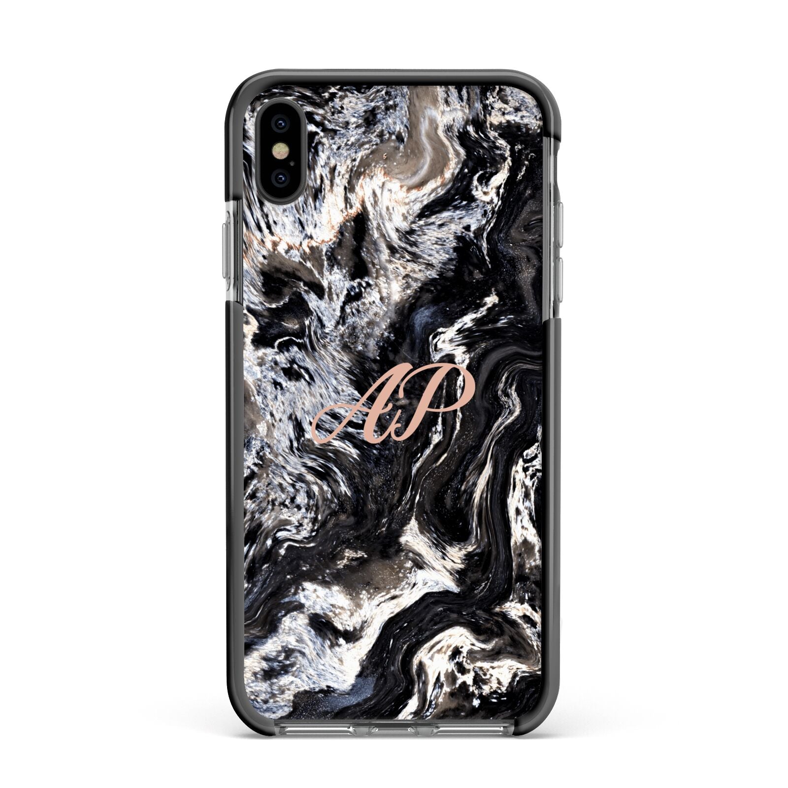 Custom Black Swirl Marble Apple iPhone Xs Max Impact Case Black Edge on Black Phone