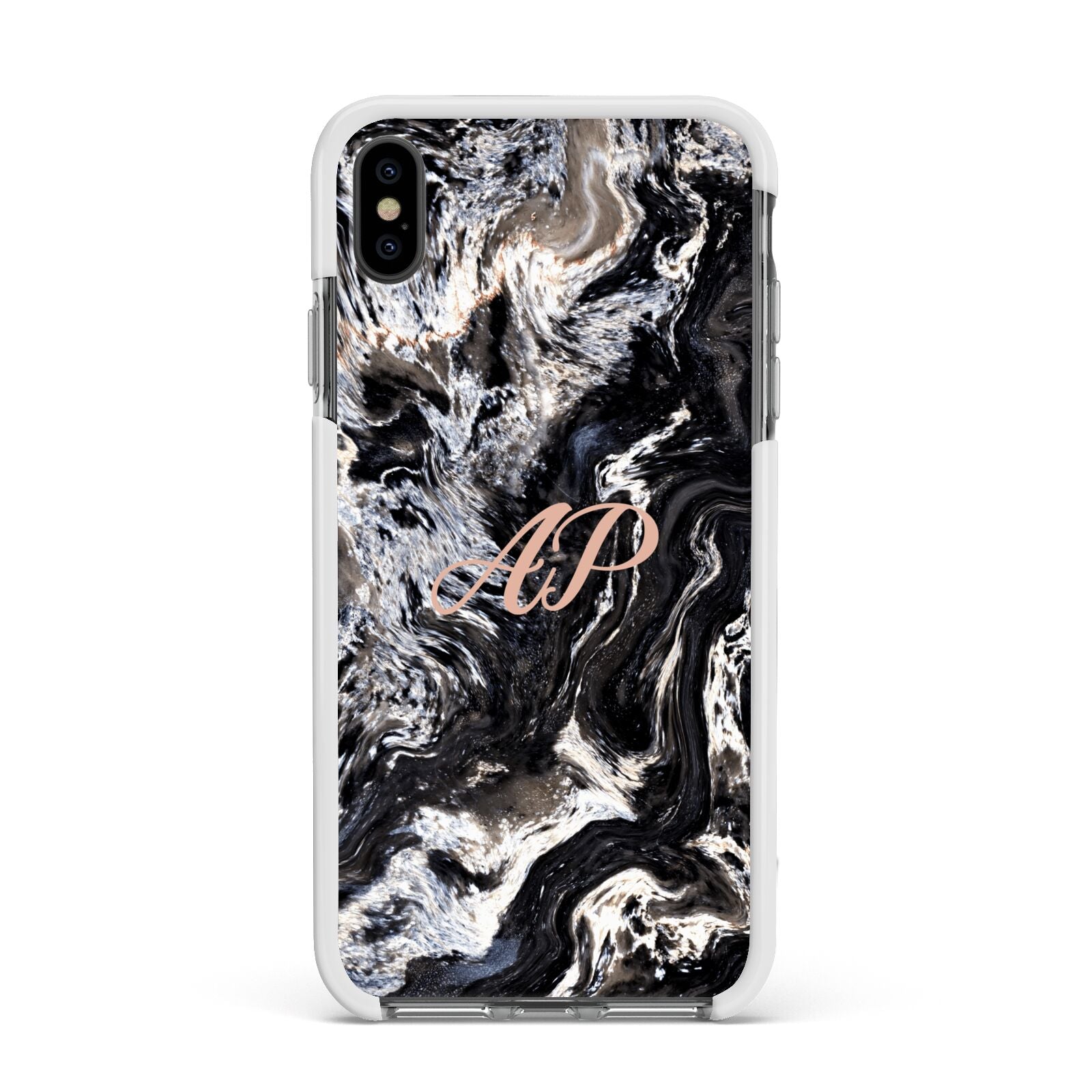 Custom Black Swirl Marble Apple iPhone Xs Max Impact Case White Edge on Black Phone