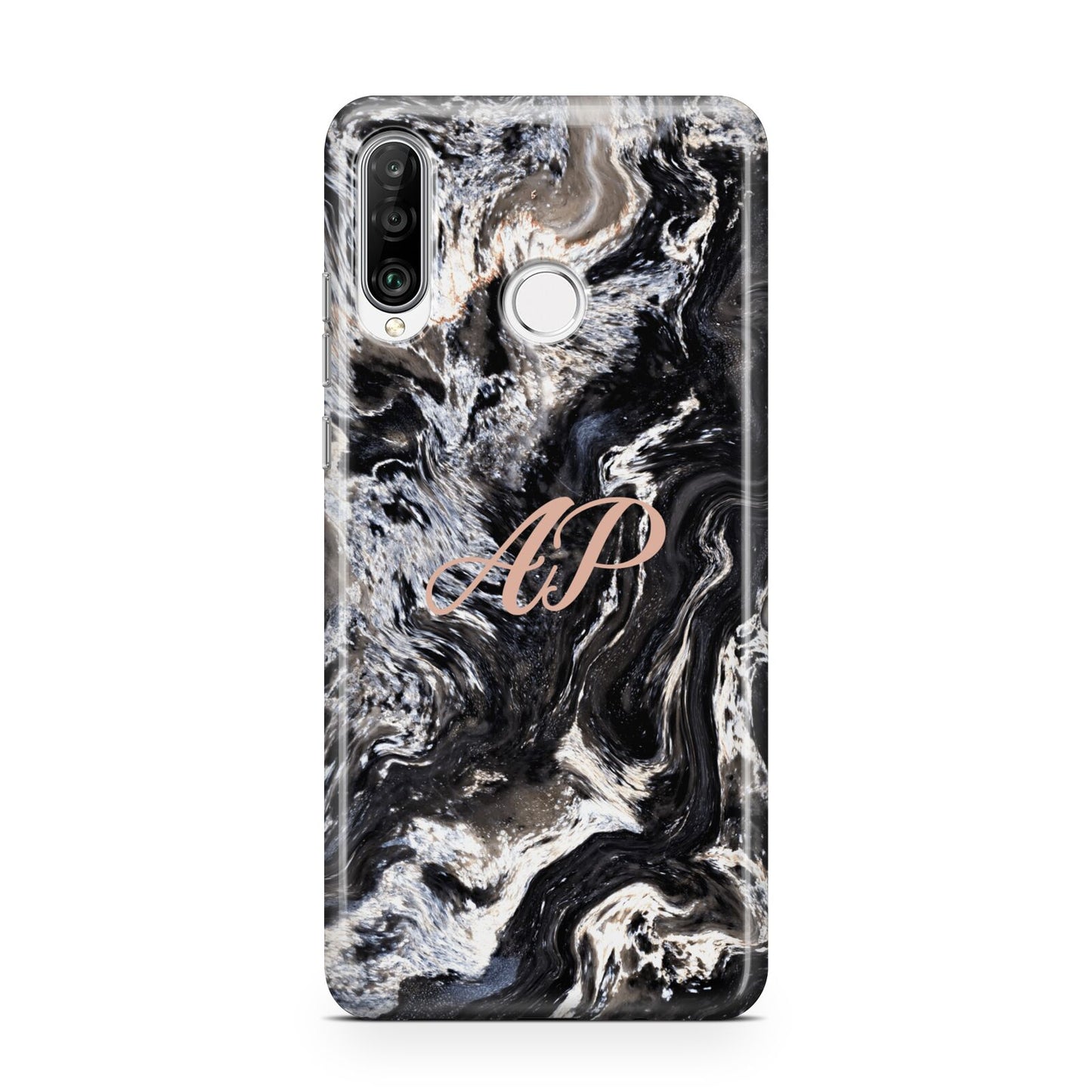 Custom Black Swirl Marble Huawei P30 Lite Phone Case