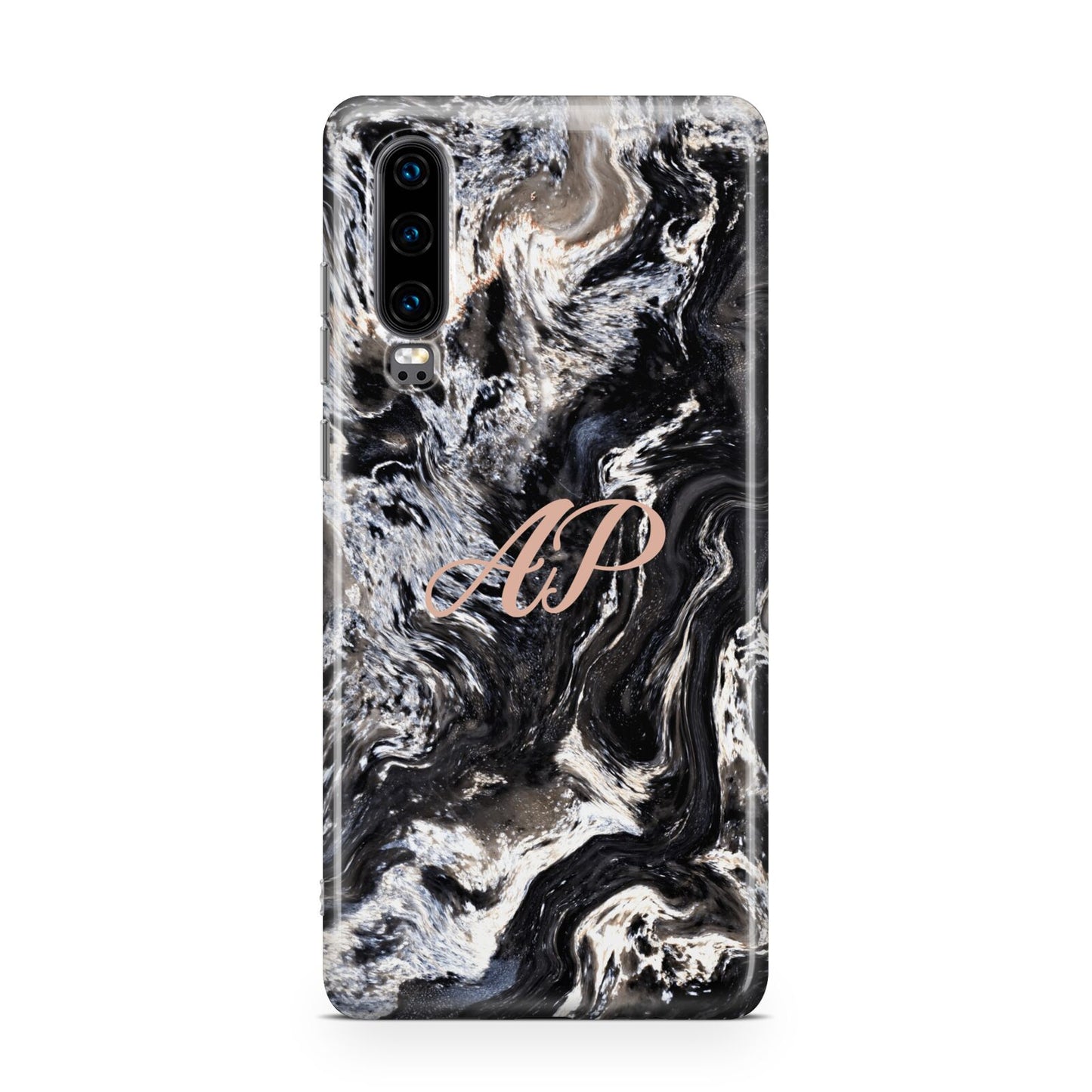 Custom Black Swirl Marble Huawei P30 Phone Case