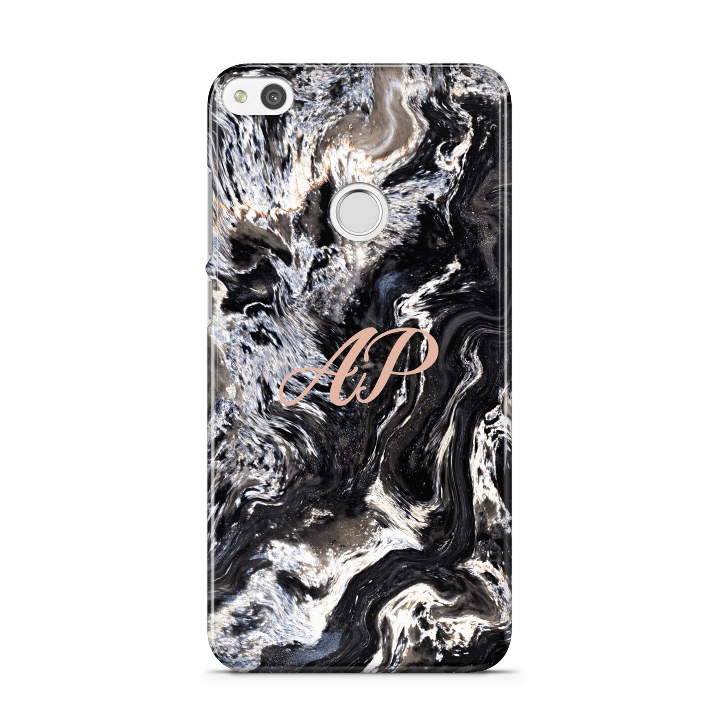 Custom Black Swirl Marble Huawei P8 Lite Case