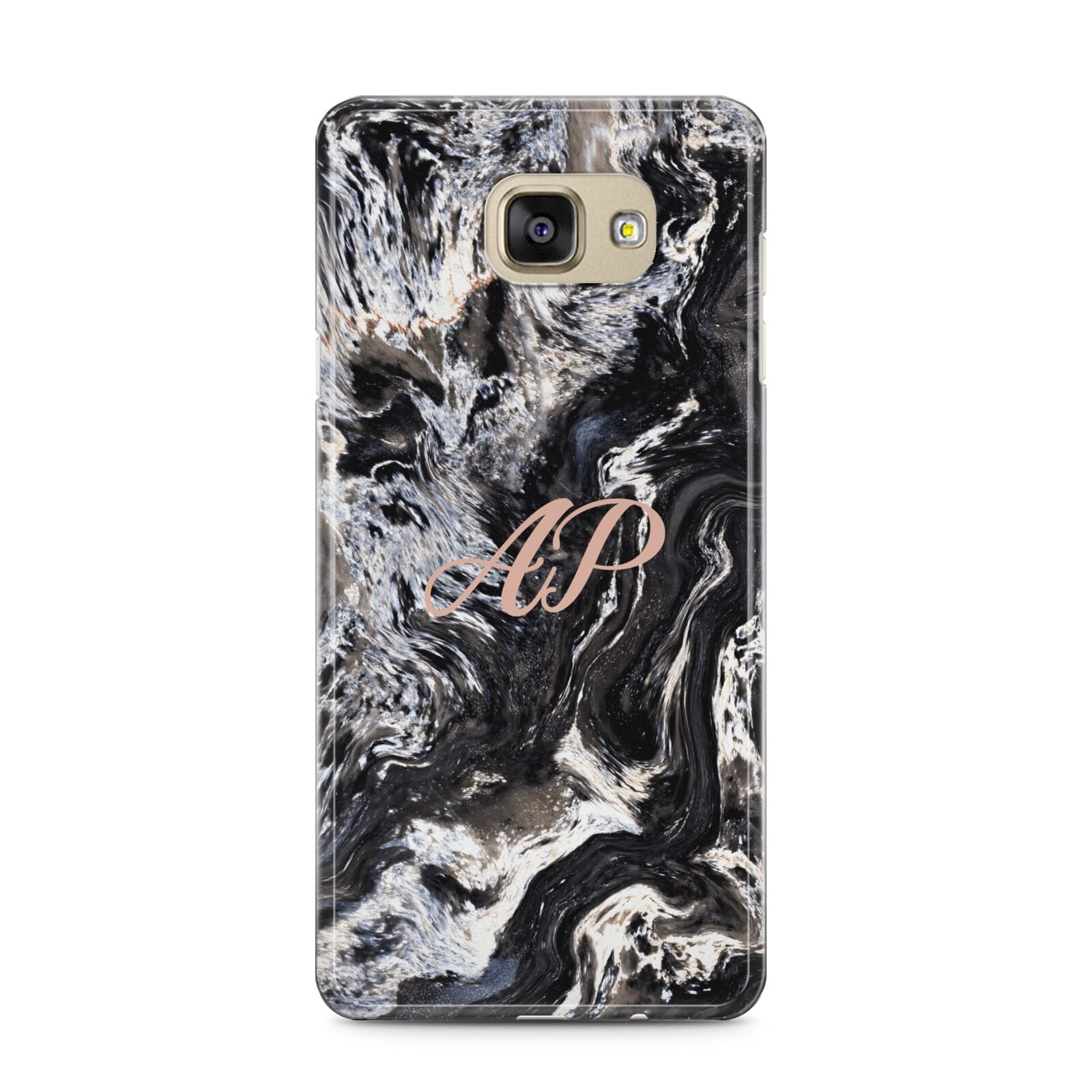 Custom Black Swirl Marble Samsung Galaxy A5 2016 Case on gold phone