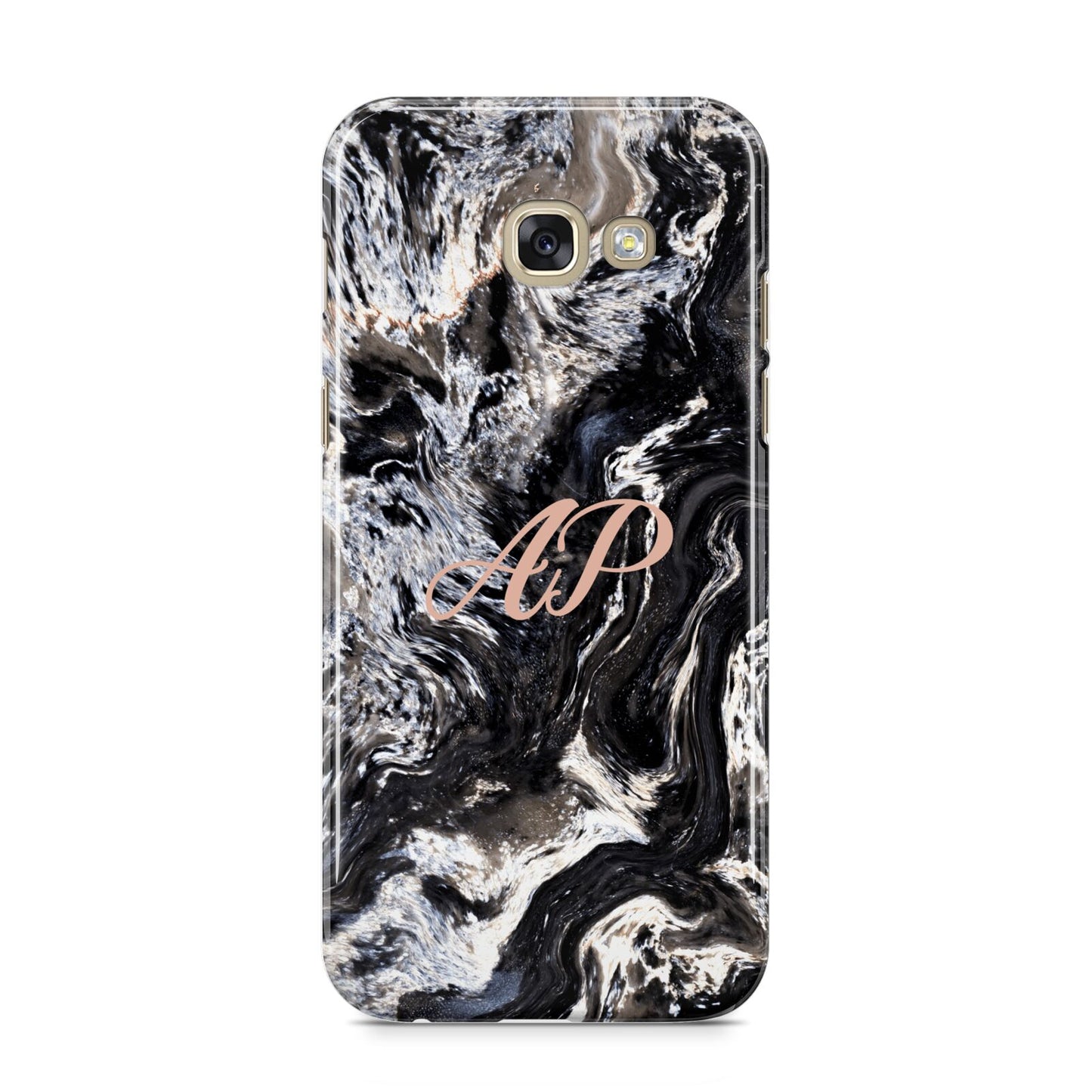 Custom Black Swirl Marble Samsung Galaxy A5 2017 Case on gold phone