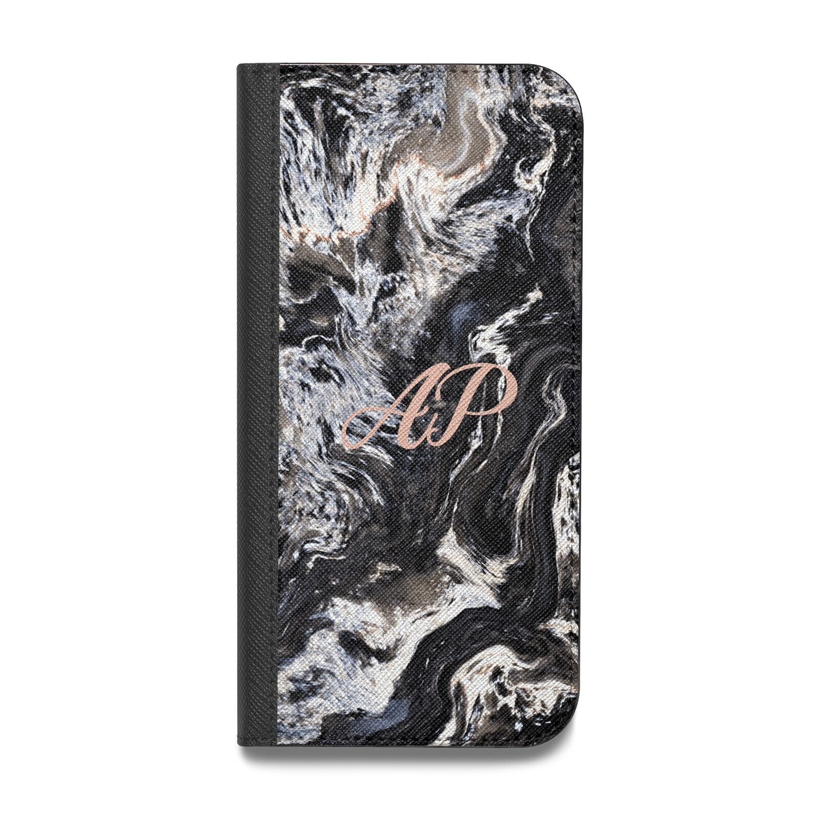 Custom Black Swirl Marble Vegan Leather Flip iPhone Case