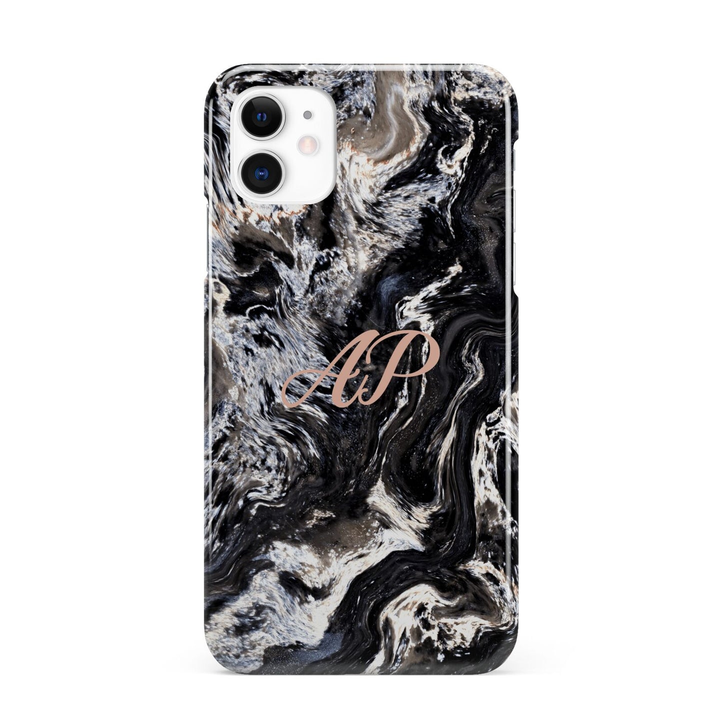 Custom Black Swirl Marble iPhone 11 3D Snap Case