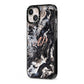Custom Black Swirl Marble iPhone 13 Black Impact Case Side Angle on Silver phone