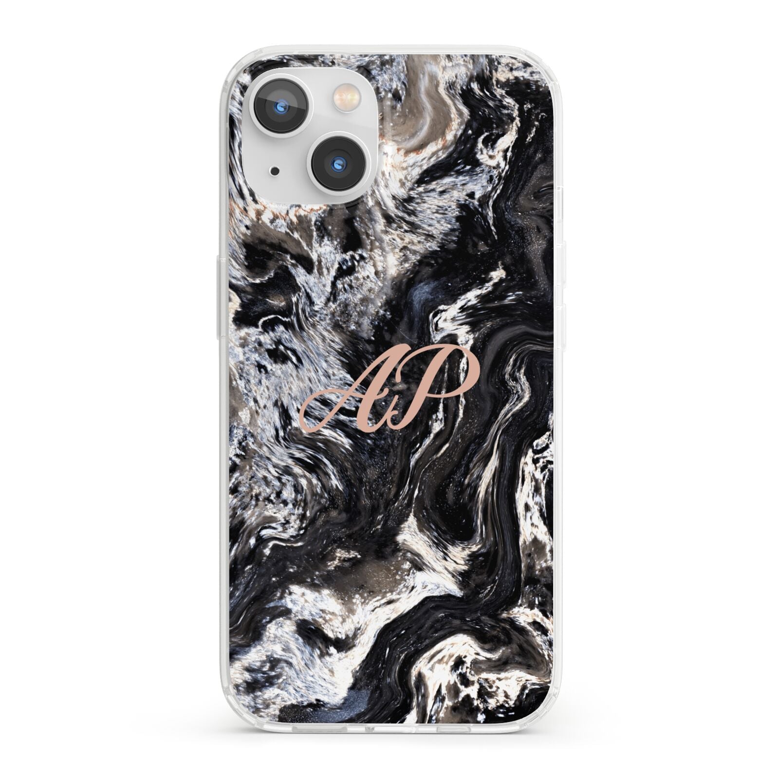 Custom Black Swirl Marble iPhone 13 Clear Bumper Case