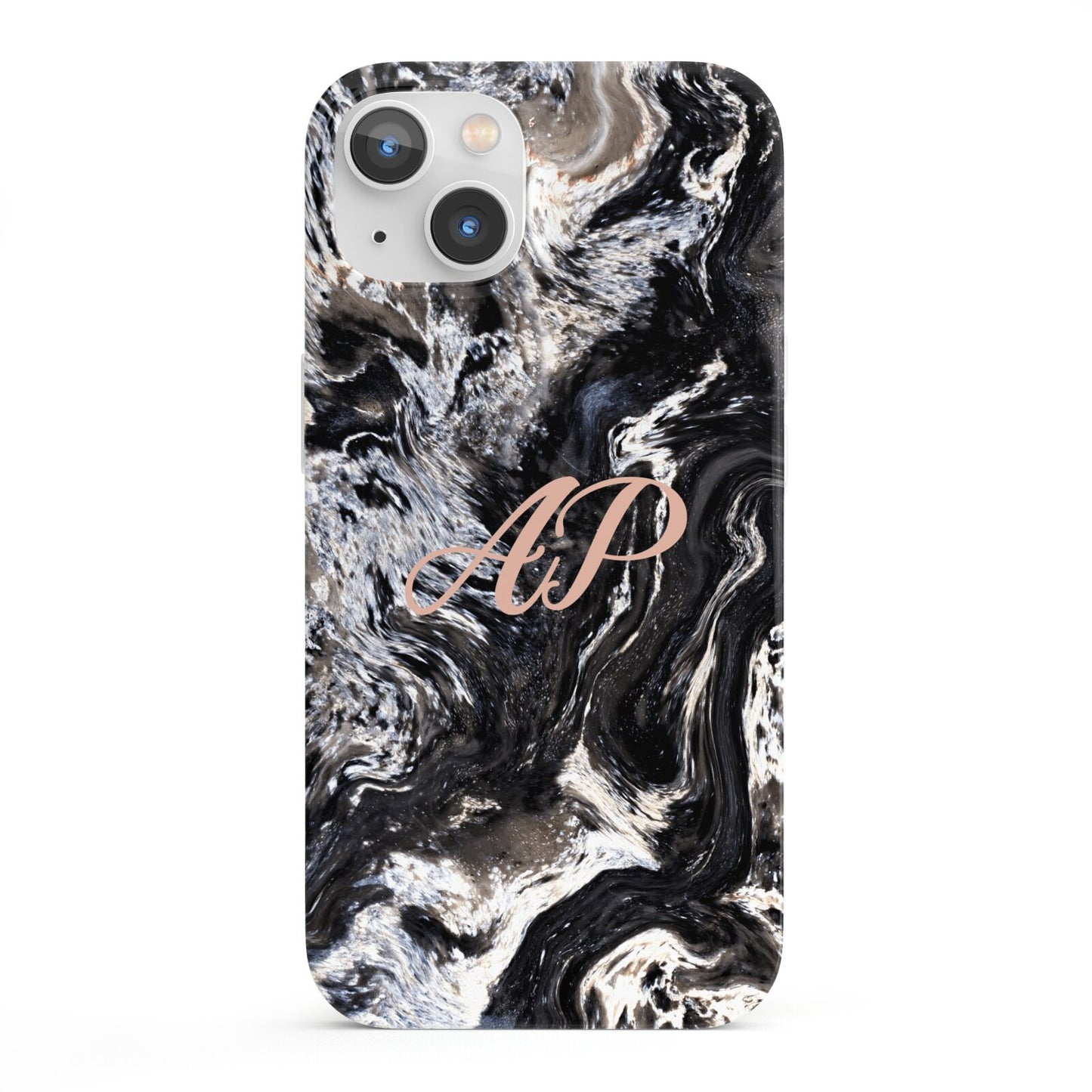 Custom Black Swirl Marble iPhone 13 Full Wrap 3D Snap Case