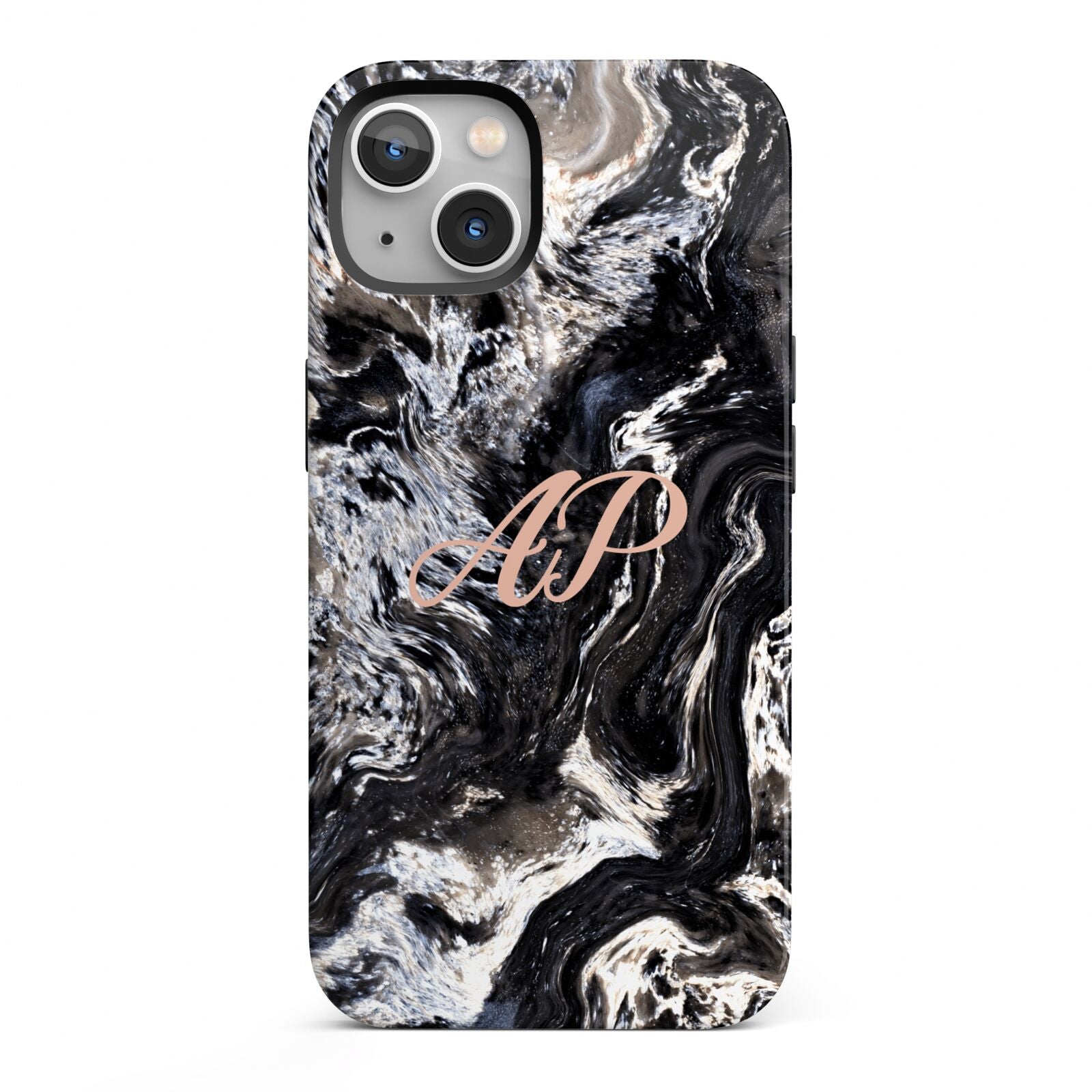 Custom Black Swirl Marble iPhone 13 Full Wrap 3D Tough Case