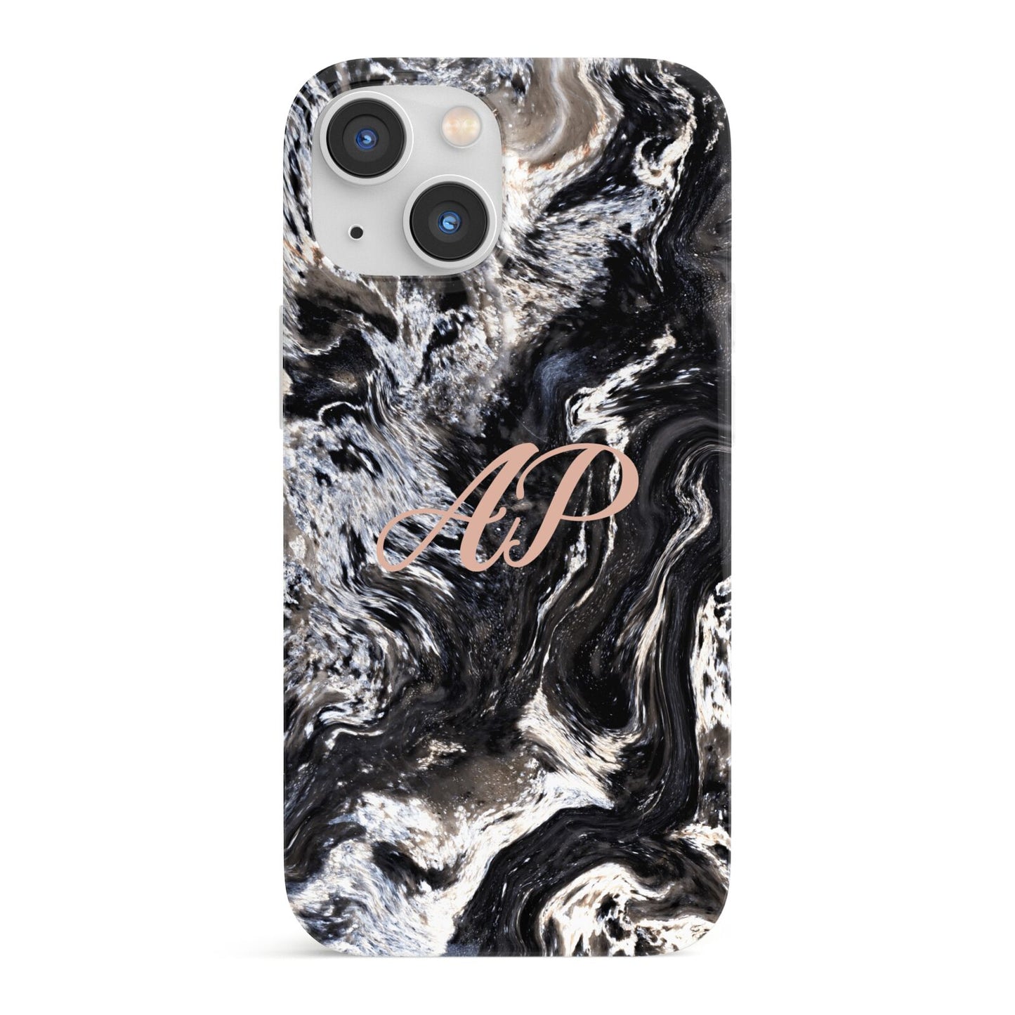 Custom Black Swirl Marble iPhone 13 Mini Full Wrap 3D Snap Case