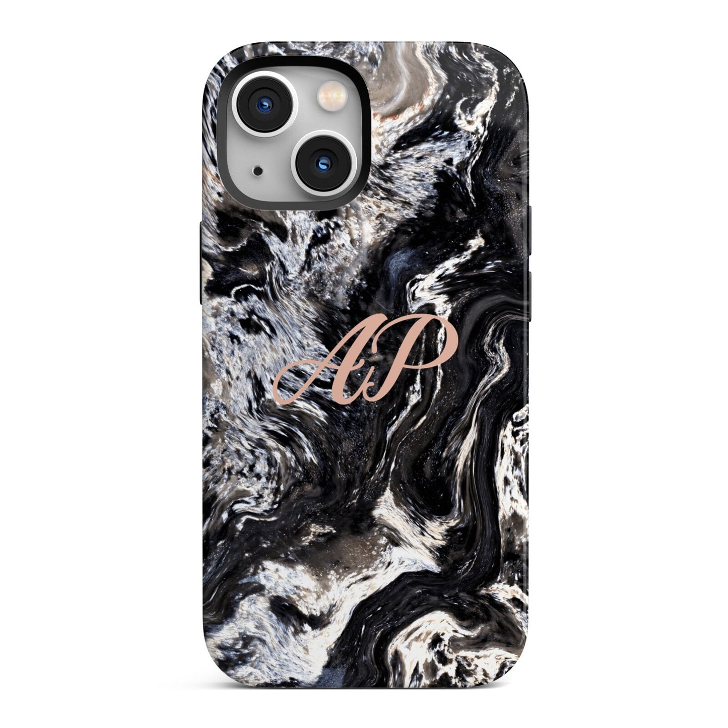 Custom Black Swirl Marble iPhone 13 Mini Full Wrap 3D Tough Case