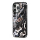 Custom Black Swirl Marble iPhone 13 Pro Black Impact Case Side Angle on Silver phone
